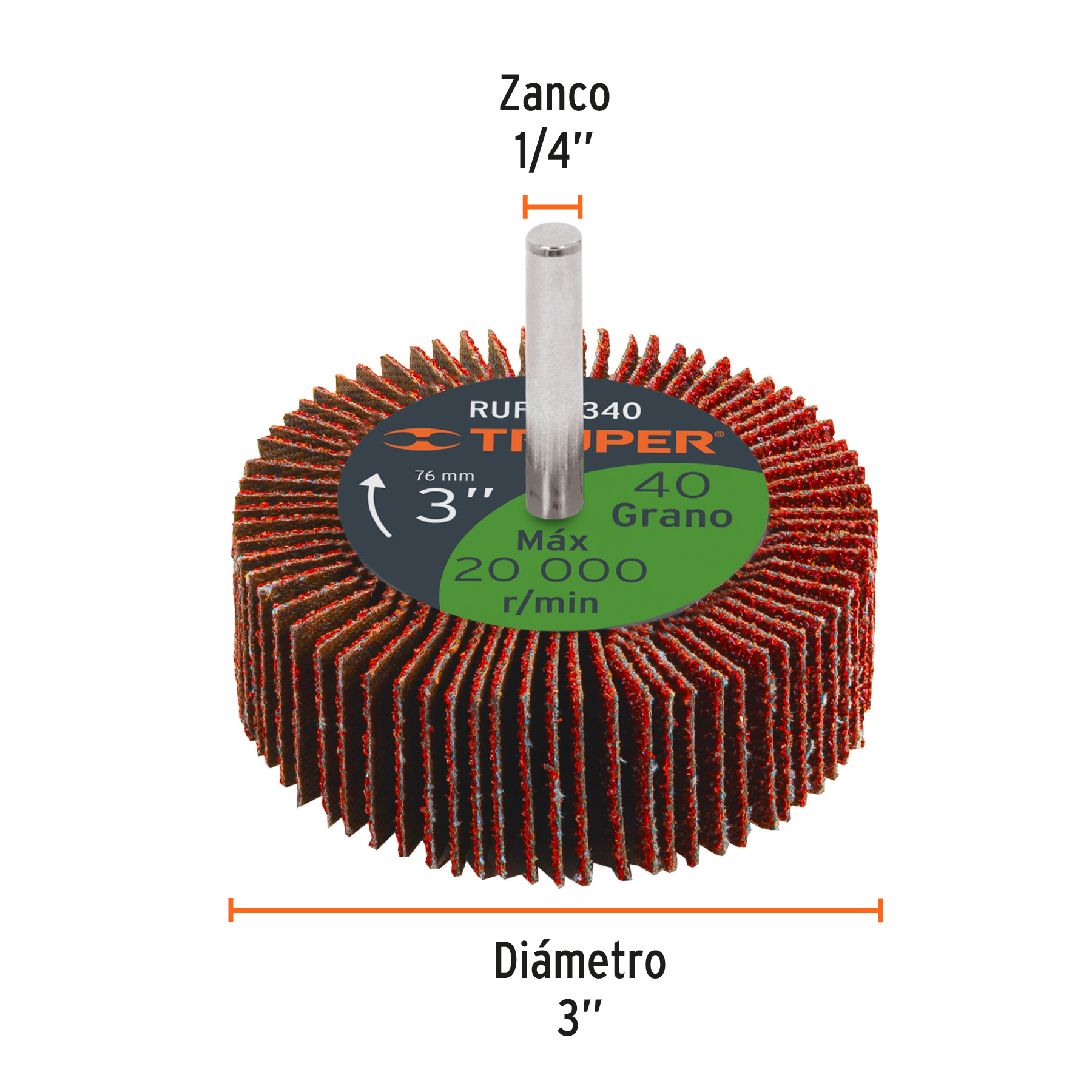 Rueda flap de 3", grano 40