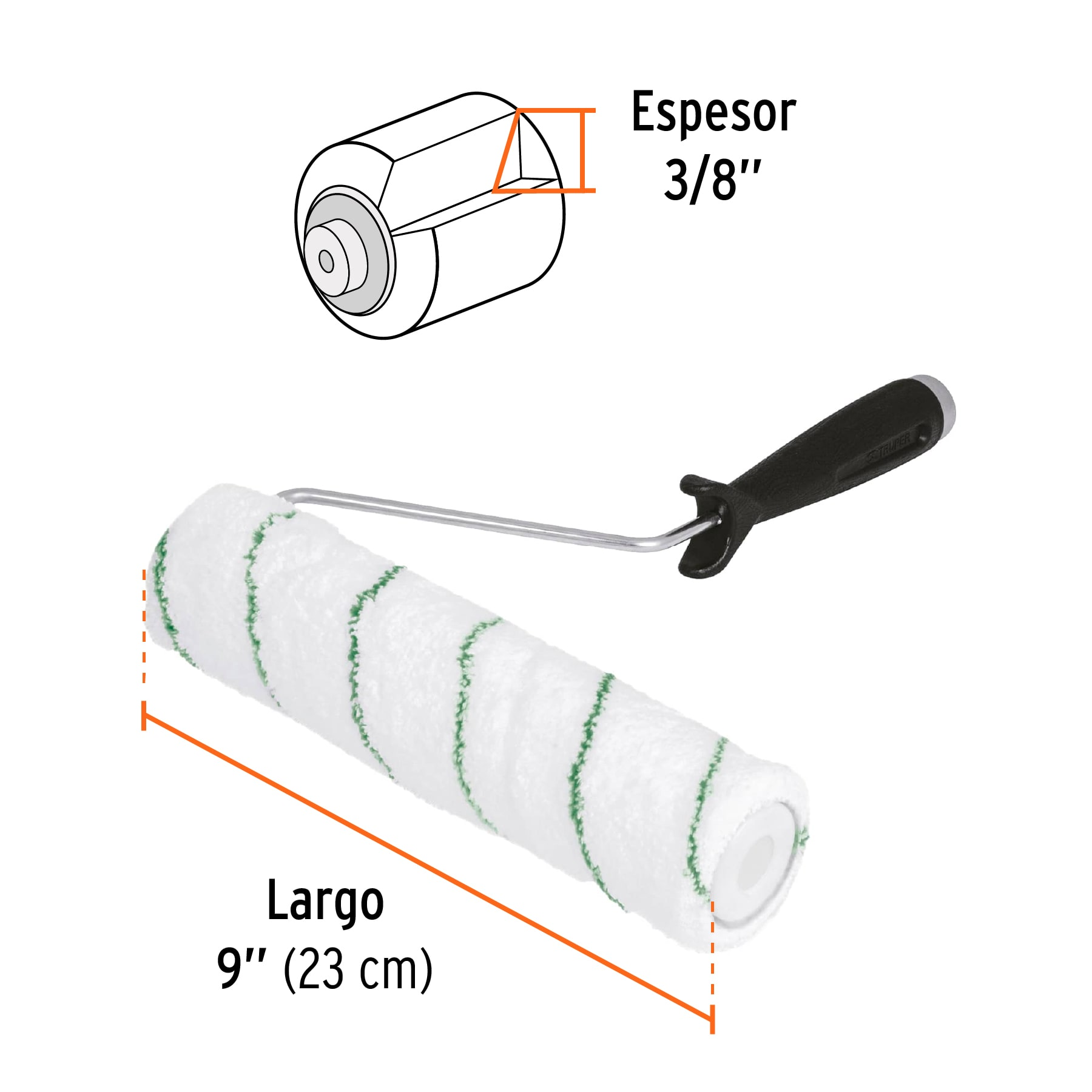 Rodillo para pintar, felpa de 9 x 3/8" de microfibra