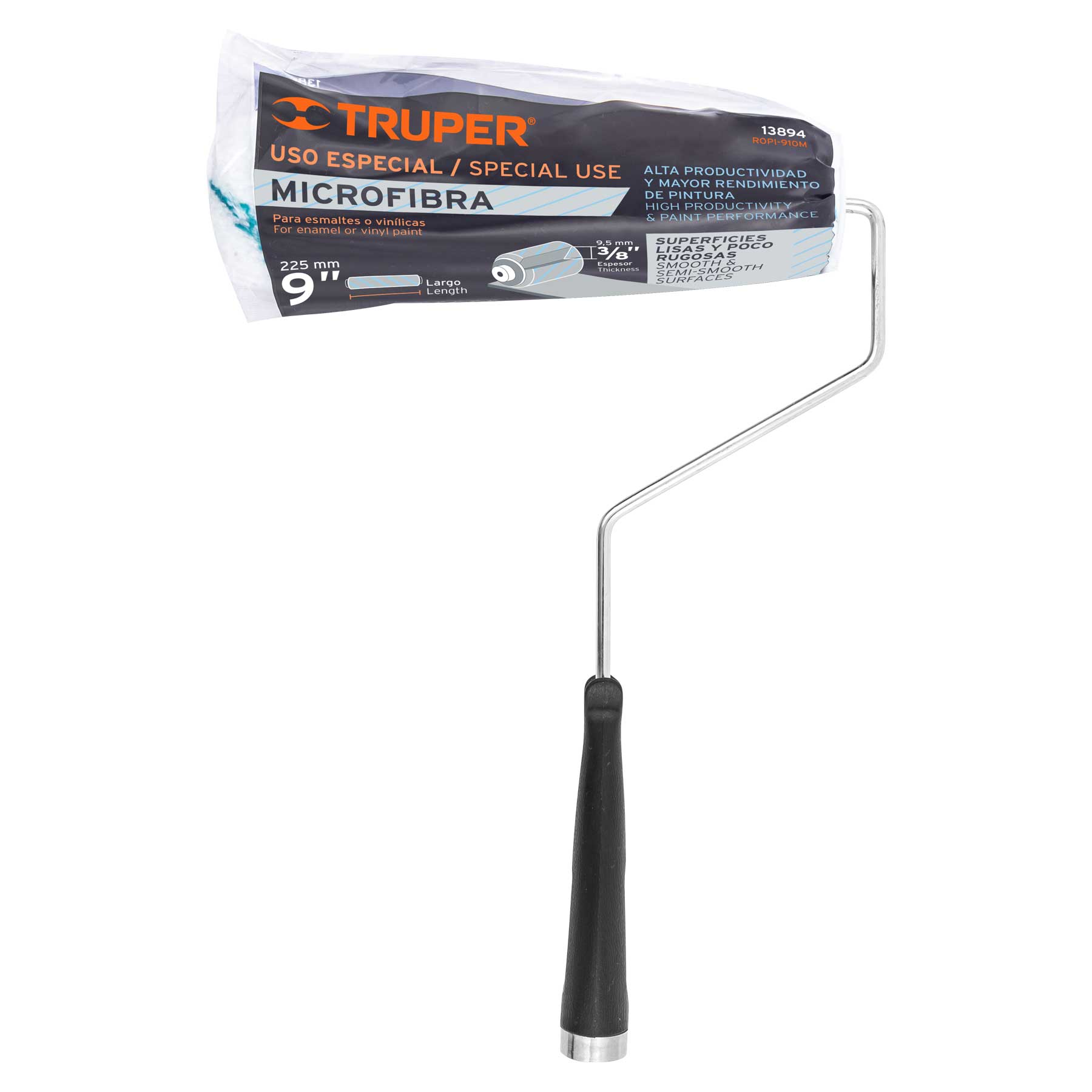 Rodillo para pintar, felpa de 9 x 3/8" de microfibra