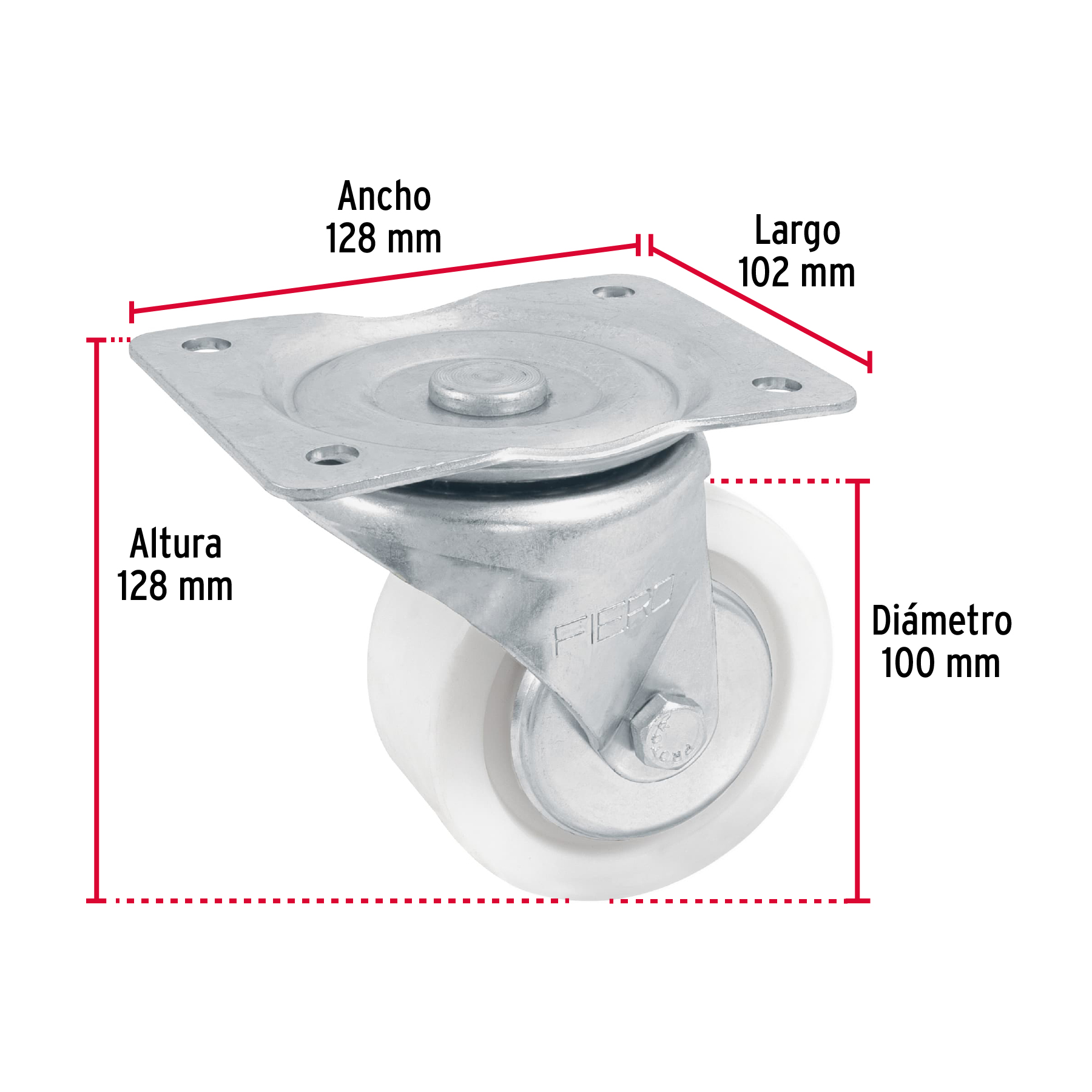 Rodaja de polietileno 4", placa giratoria, pisada 42mm