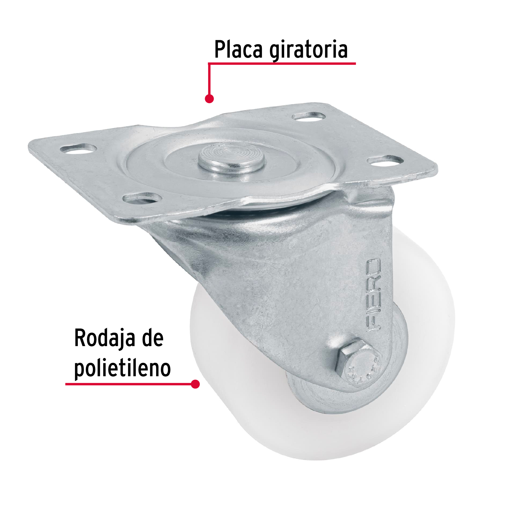 Rodaja de polietileno 3", placa giratoria, pisada 29mm