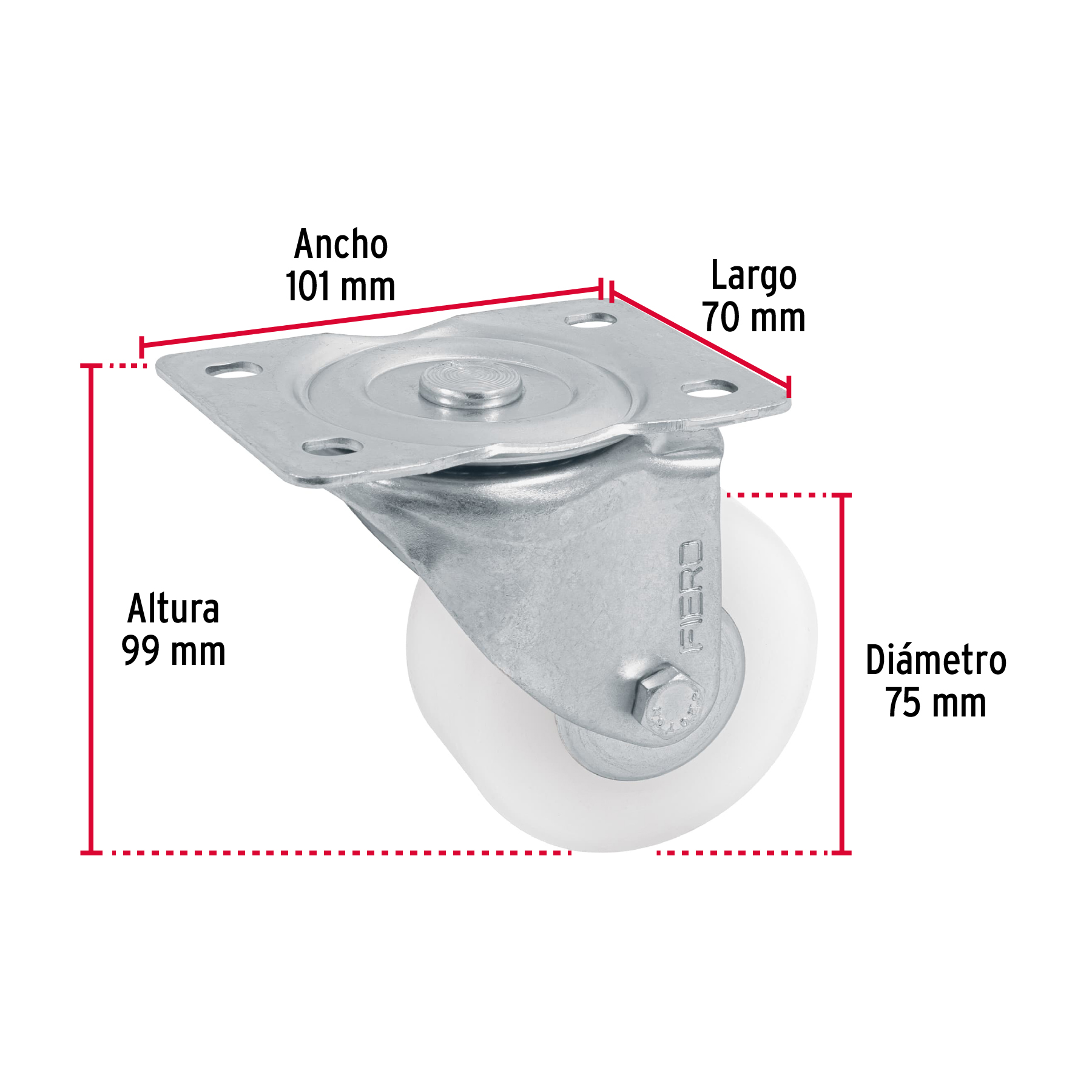 Rodaja de polietileno 3", placa giratoria, pisada 29mm