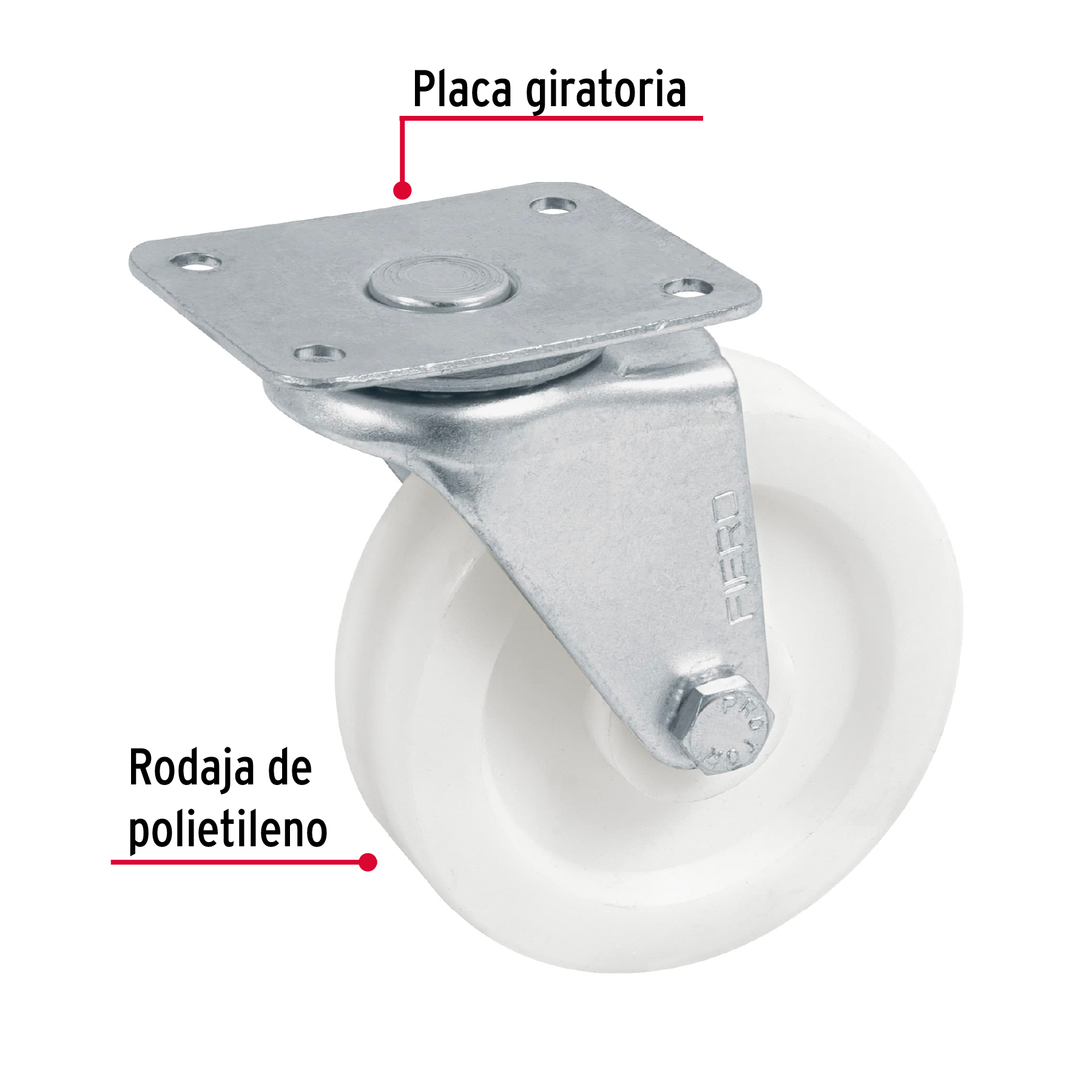 Rodaja de polietileno 3", placa giratoria, pisada 22mm