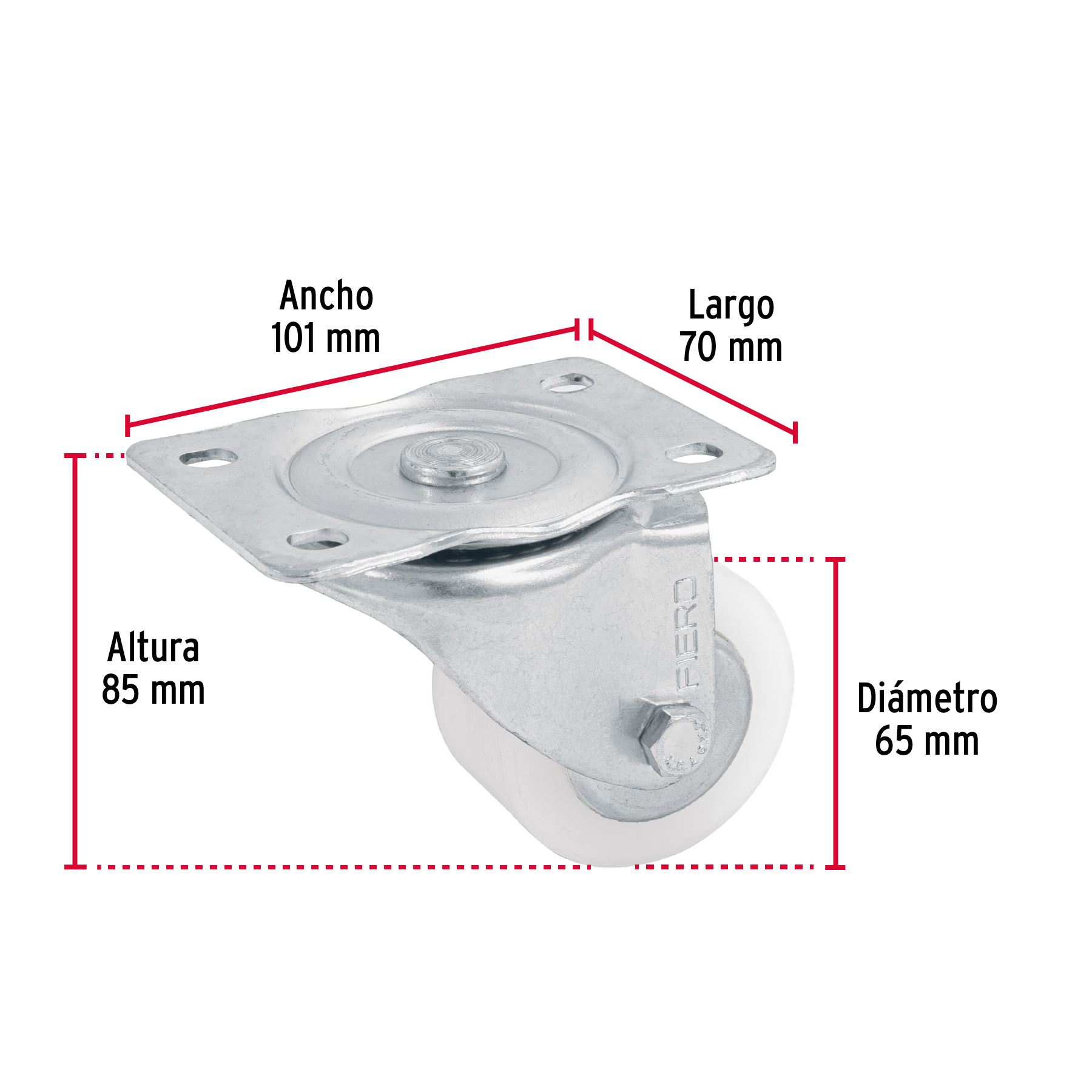 Rodaja de polietileno 2-1/2", placa giratoria, pisada 27mm