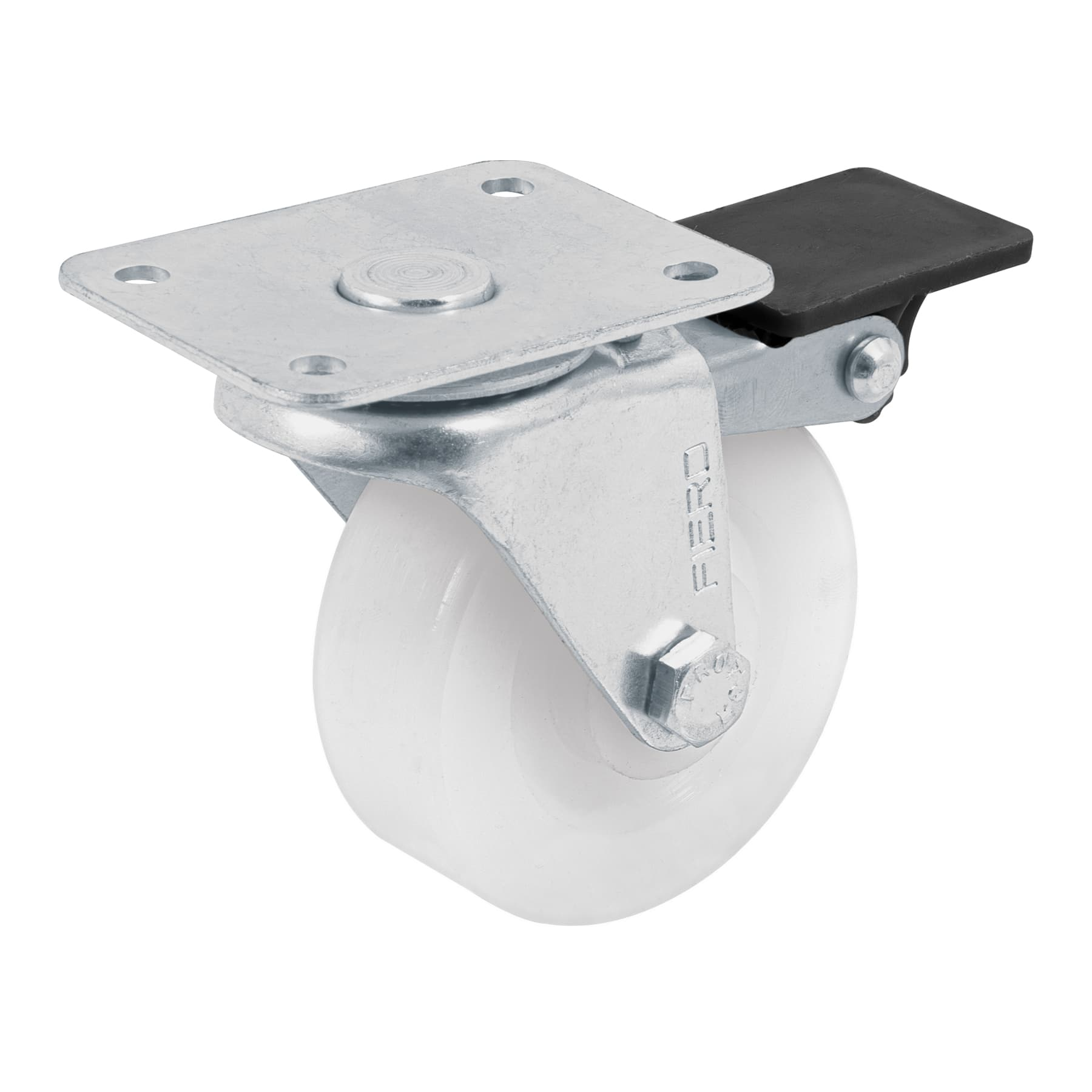 Rodaja de polietileno 2-1/2", placa giratoria,22mm con freno