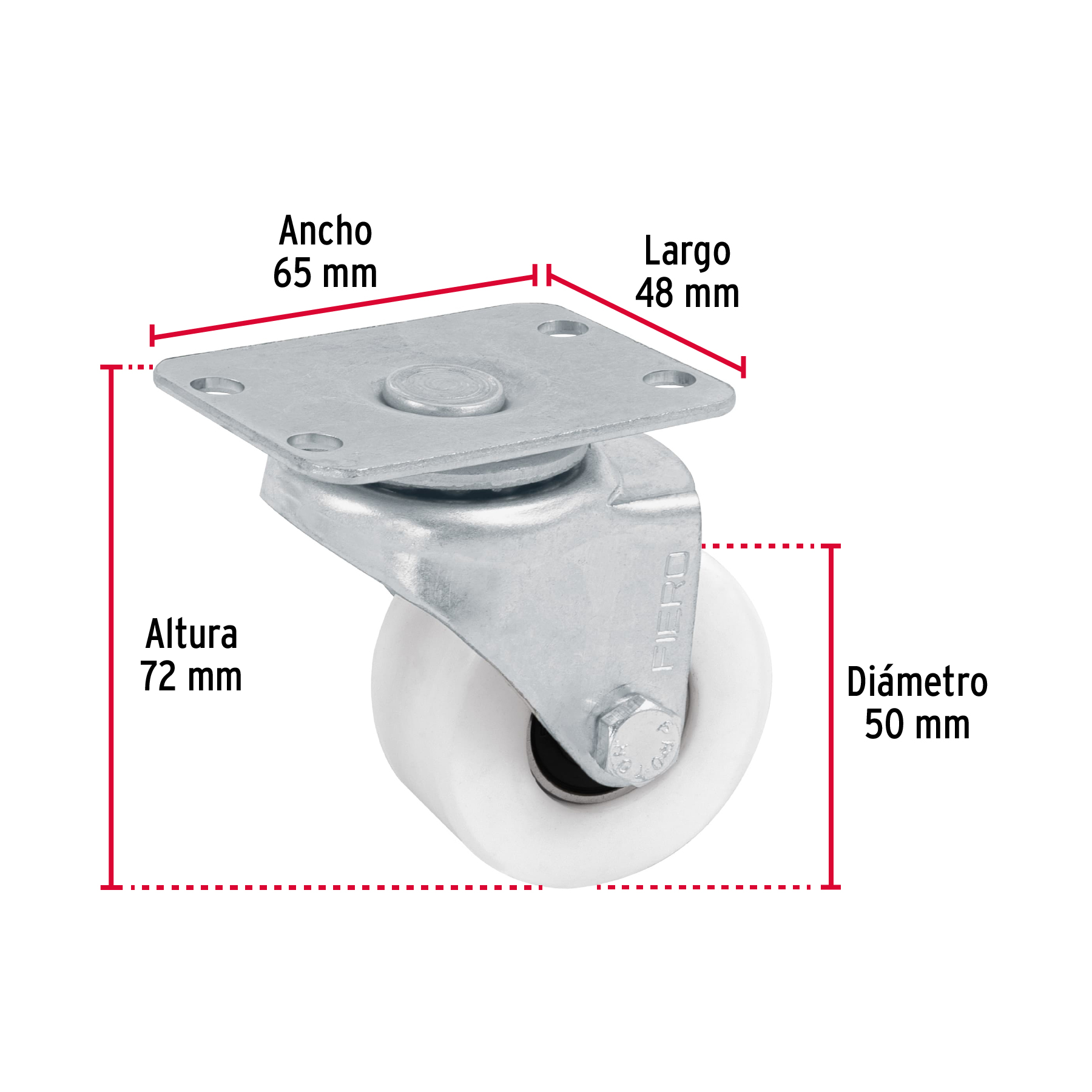 Rodaja de polietileno 2", placa giratoria, pisada 25mm