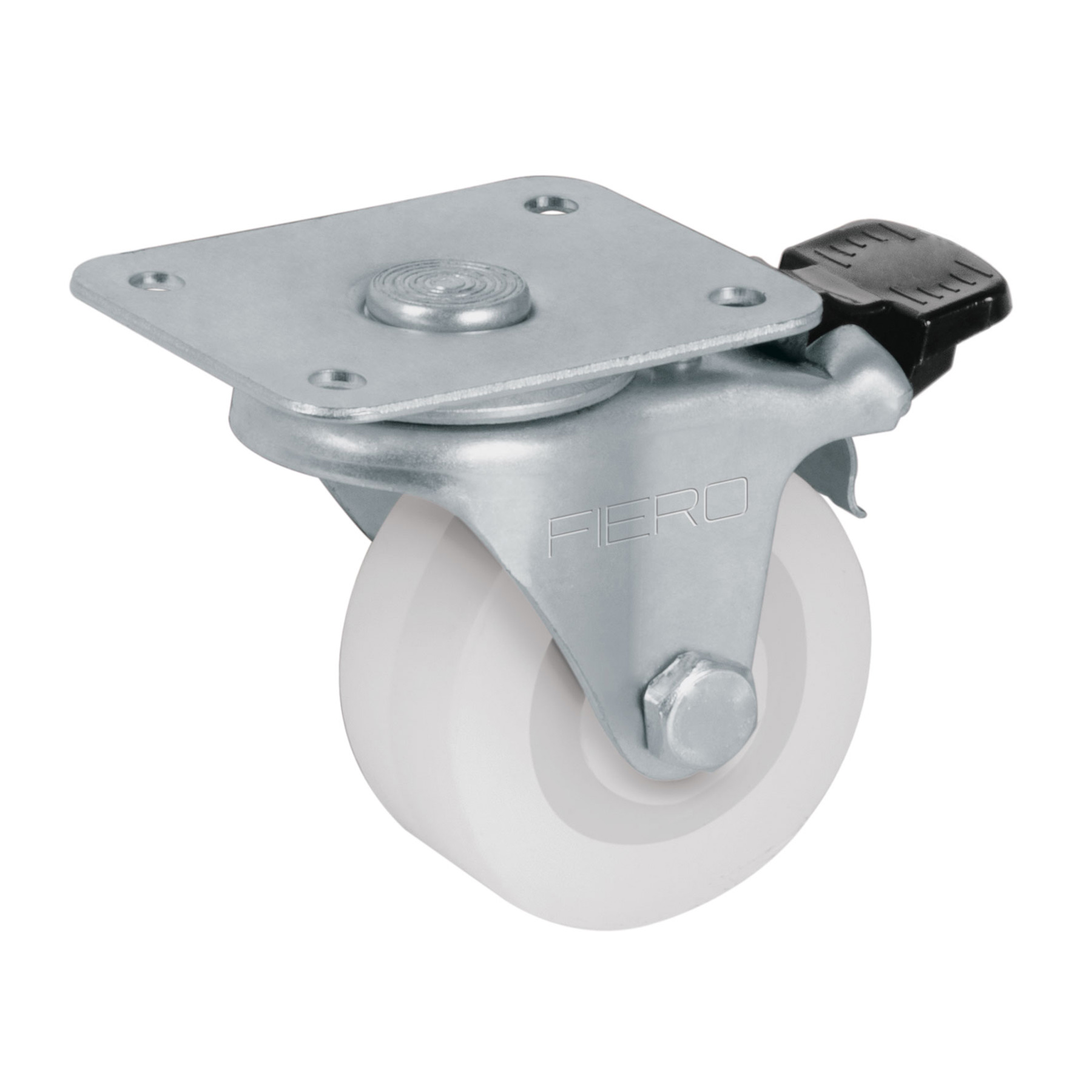 Rodaja de polietileno 2", placa giratoria, 22mm con freno