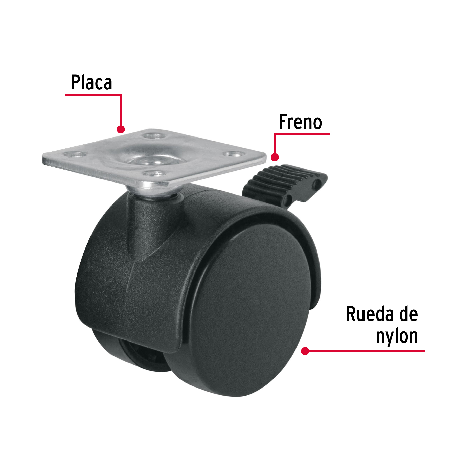 Rodaja tipo yoyo con freno, 40 mm