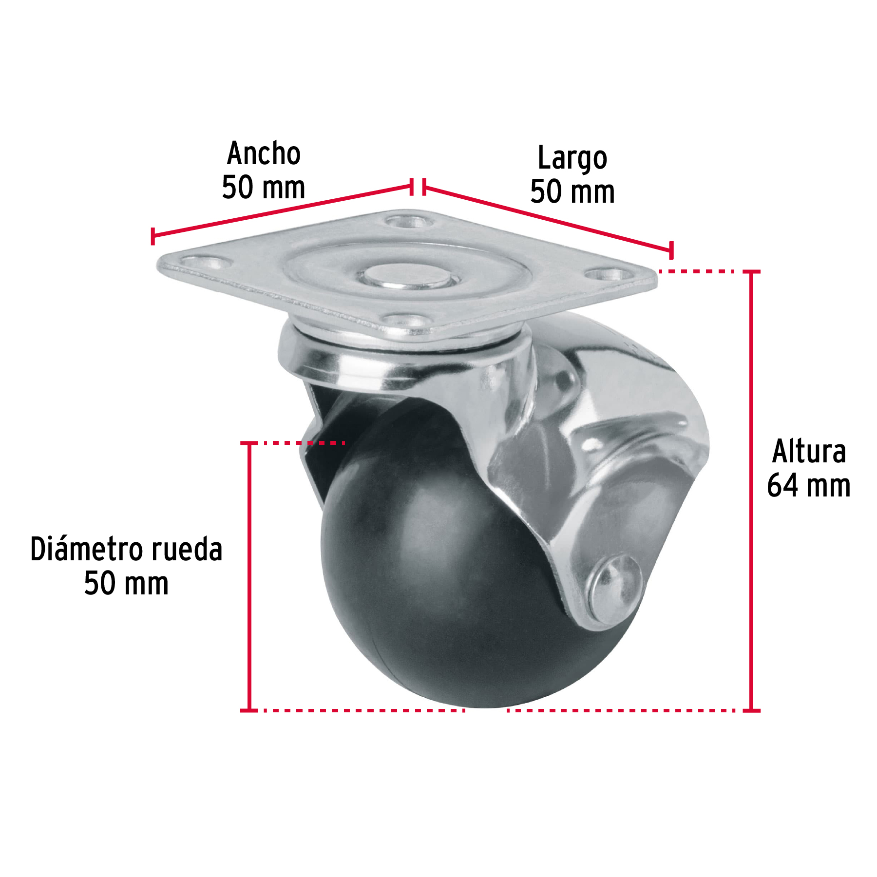 Rodaja esférica, 50 mm con placa
