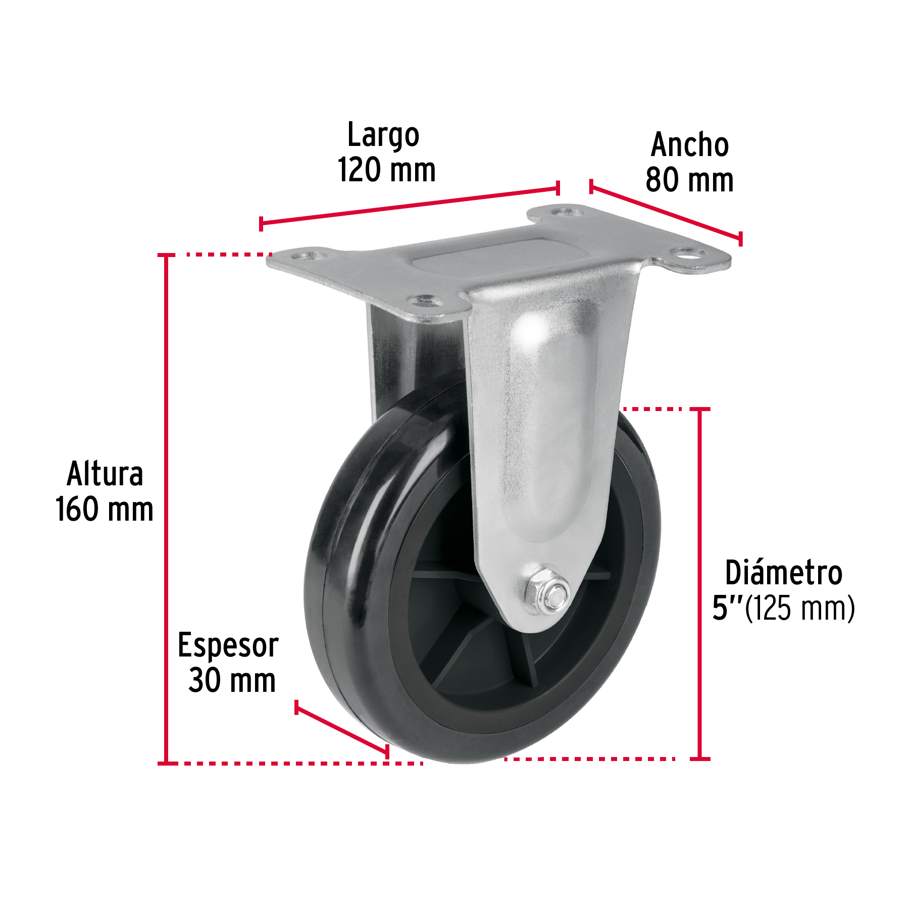 Rodaja de poliuretano 5", placa fija para DIA-300P
