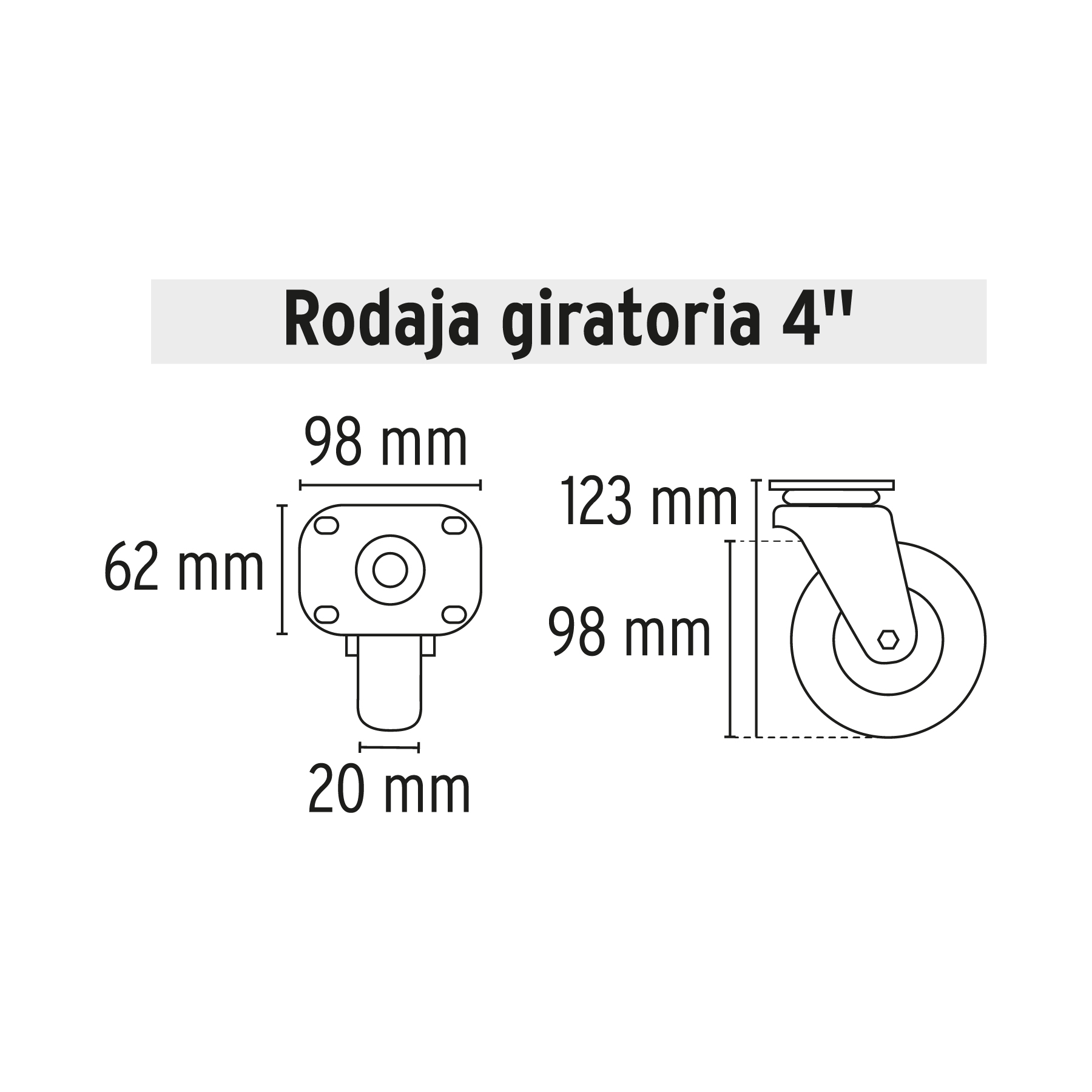 Rodaja de polipropileno 4", placa giratoria para DIA-385P