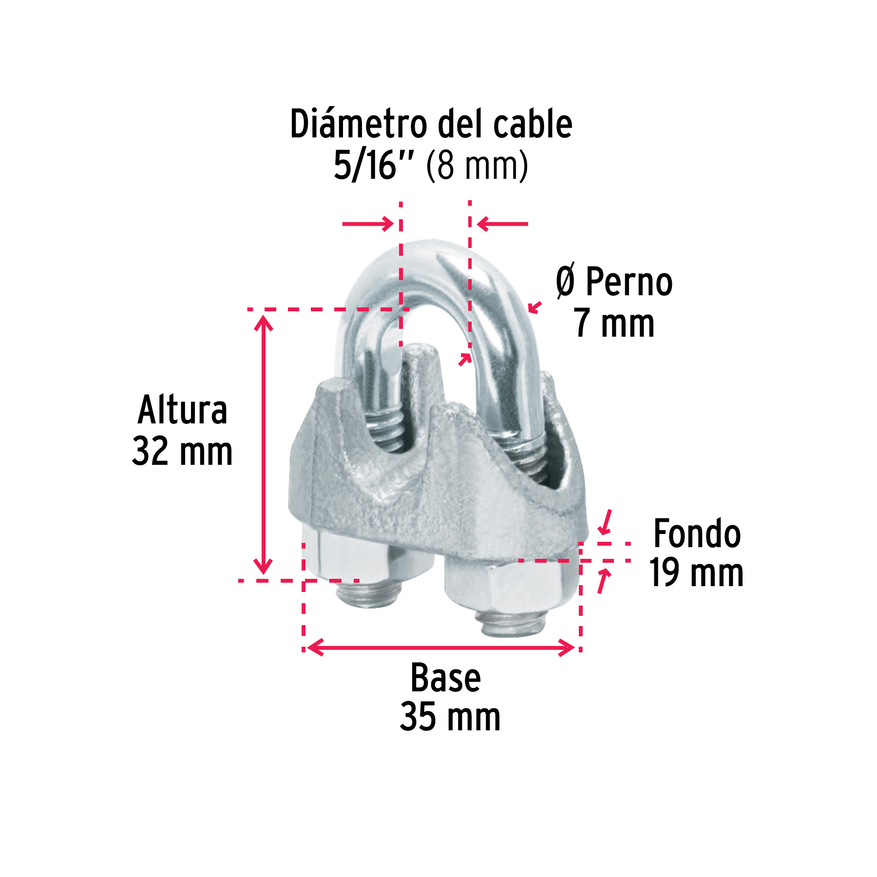 Bolsa con 25 nudos (perros) de hierro para cable de 5/16'