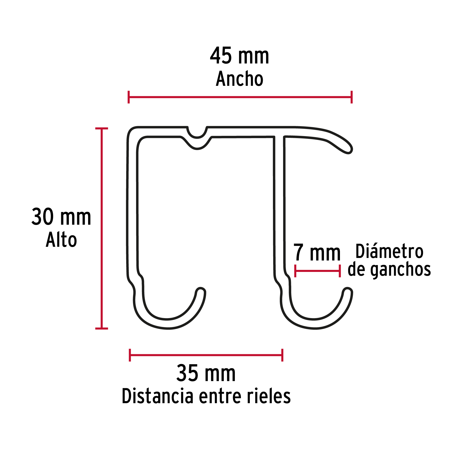 Riel superior "JJ" de aluminio para puerta corrediza 2 m