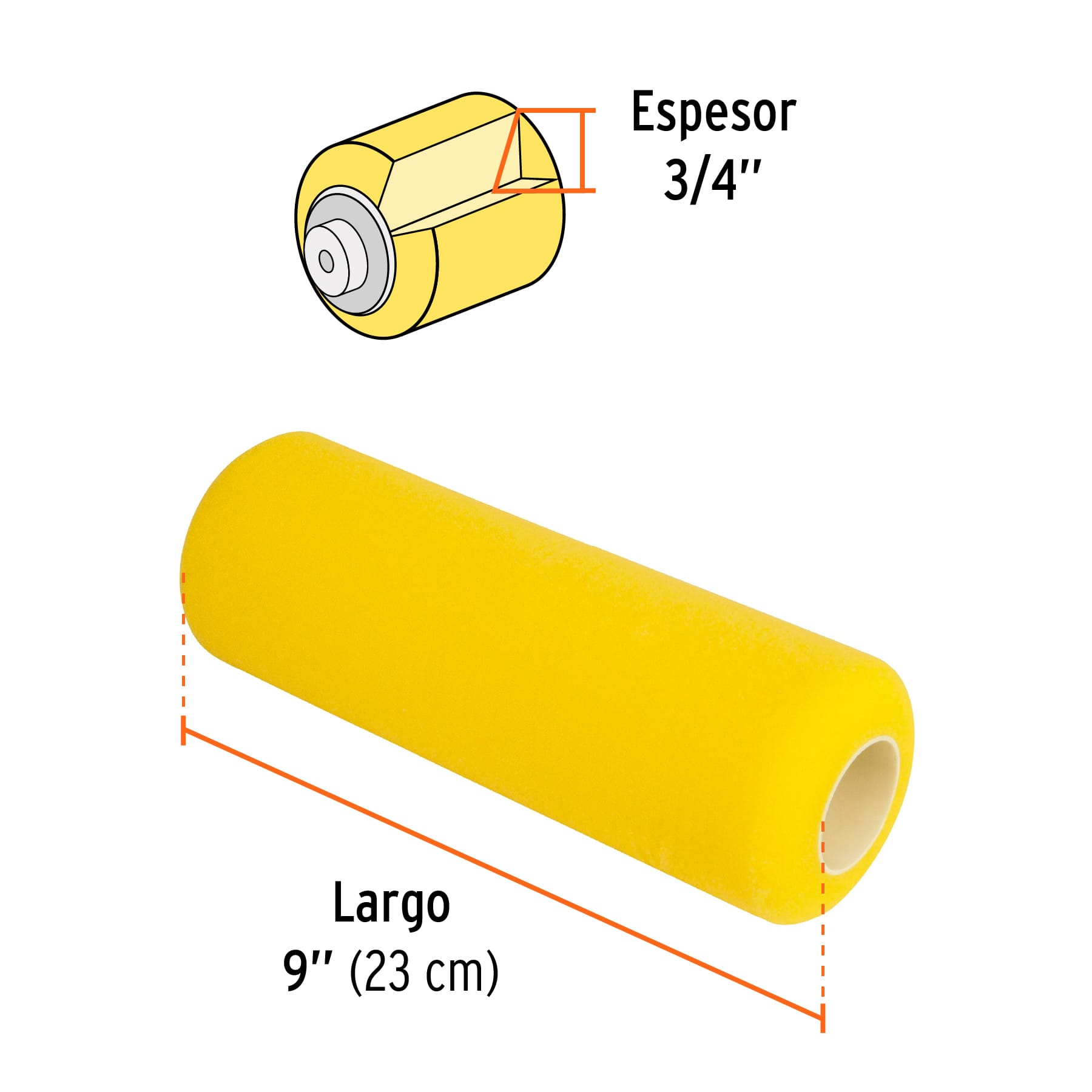 Repuesto rodillo para pintar, 9 x 3/4",semi rugosa, esponja