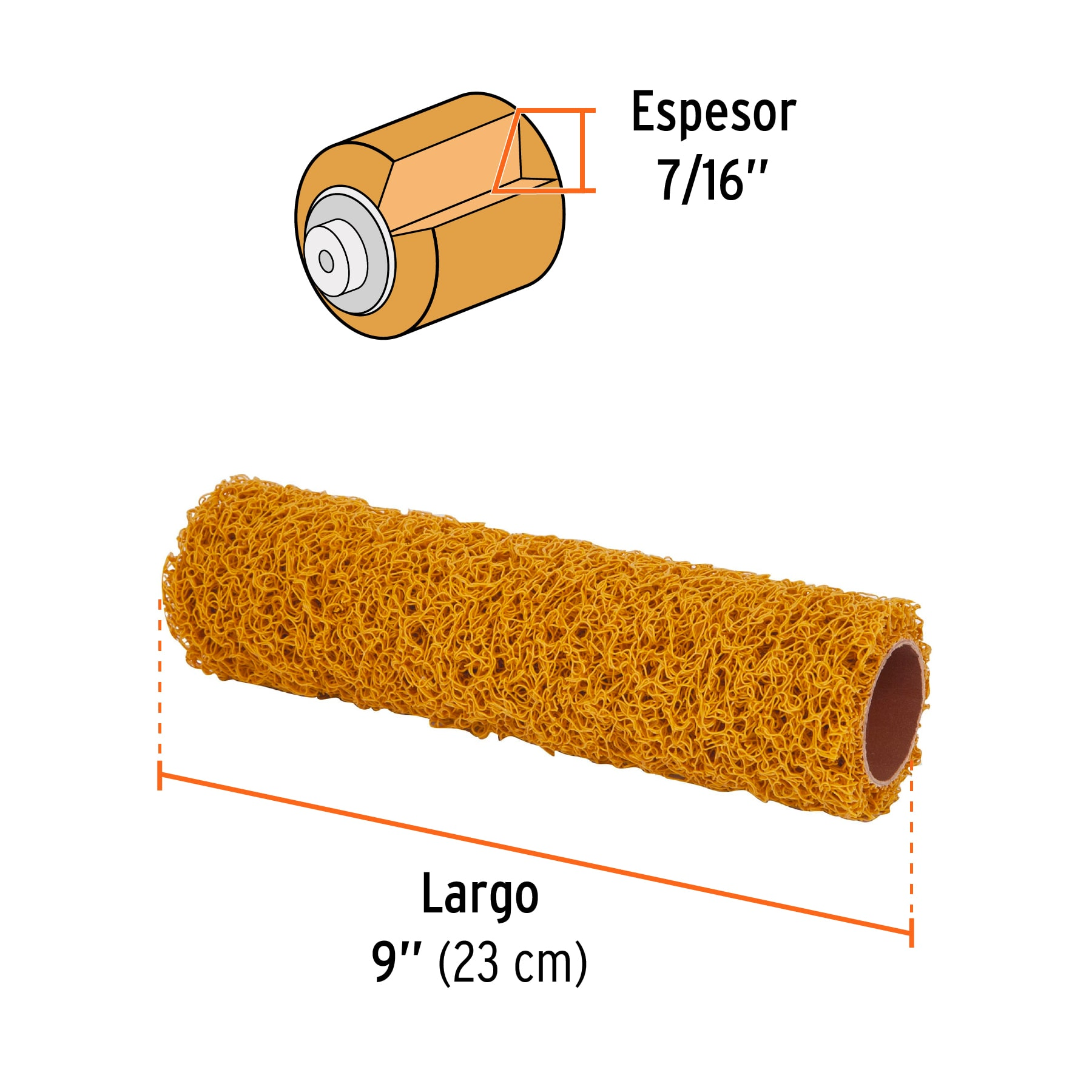 Repuesto para rodillo para pintar, 9 x 7/16", PVC, rugosa