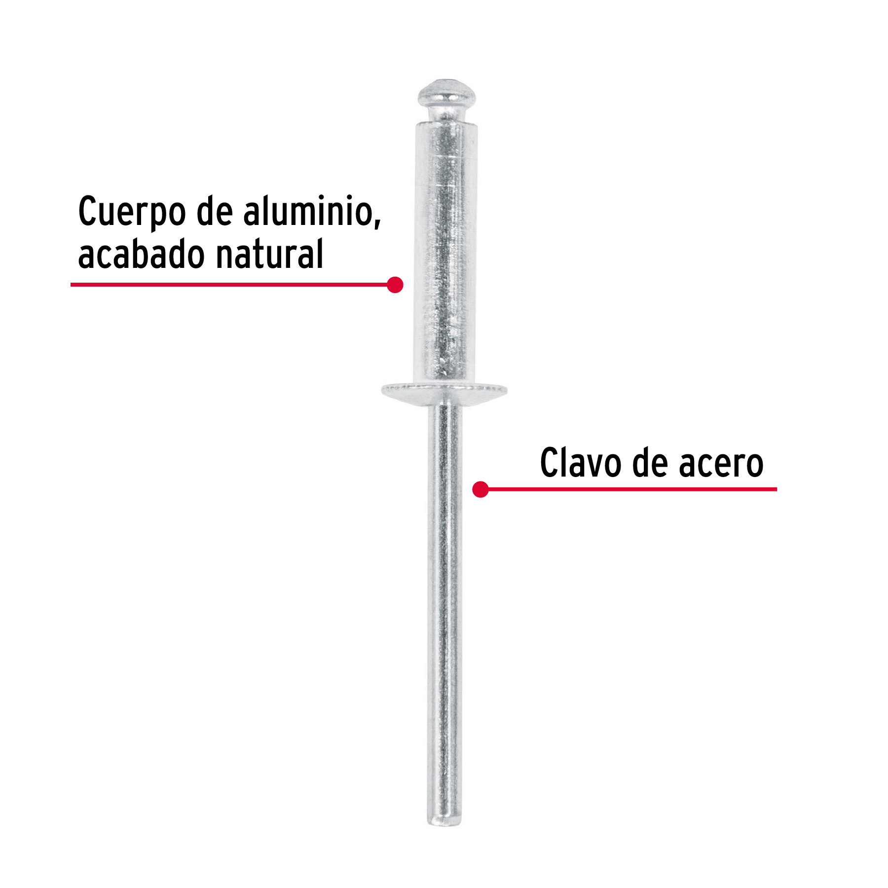 Remaches con espiga, 4x16.50mm, bolsa con 50 pzas