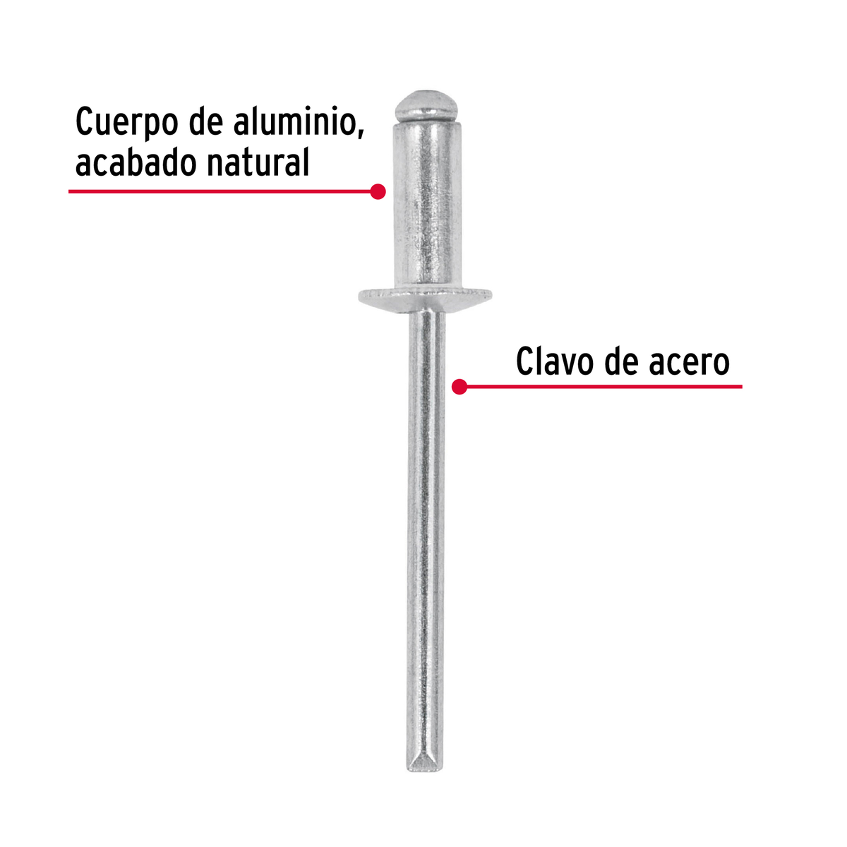 Remaches con espiga, 4x10.20mm, bolsa con 50 pzas