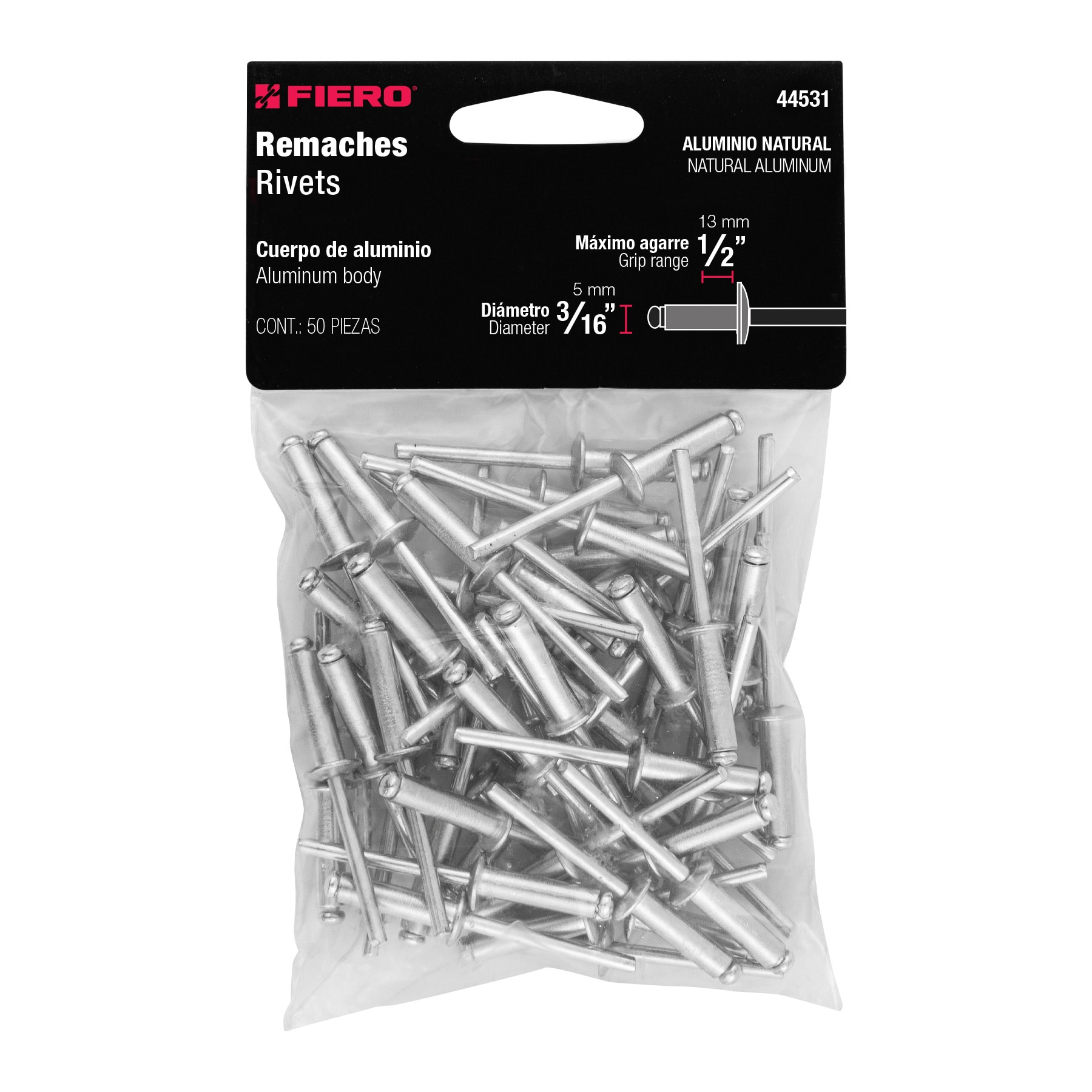 Remaches con espiga, 4.8x17.7mm, bolsa con 50 pzas.