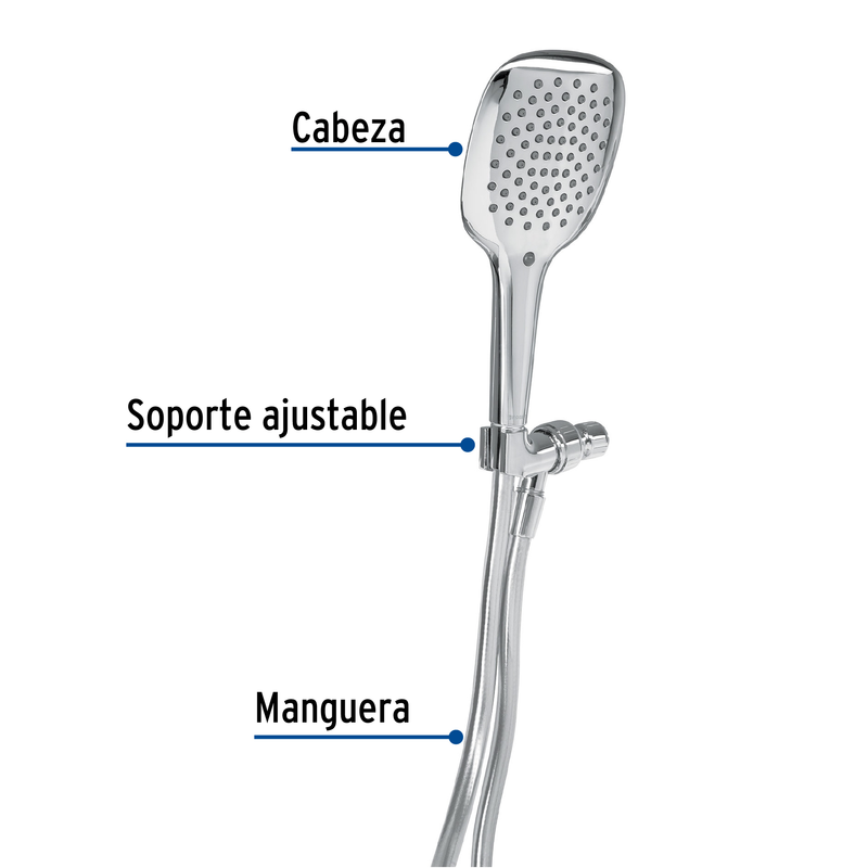 Regadera manual con soporte, cromo, Riviera