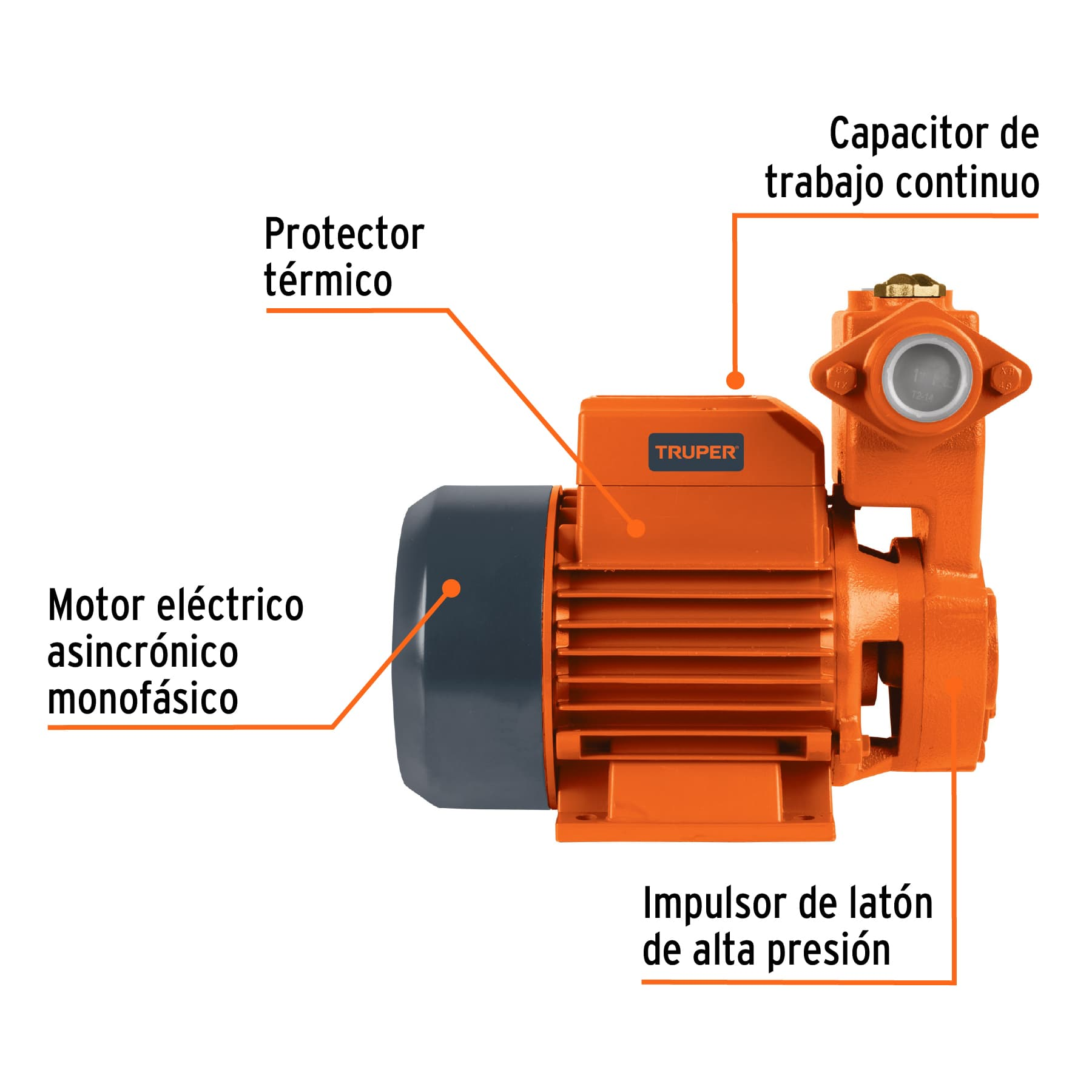 Bomba eléctrica periférica autocebante para agua, 3/4 Hp