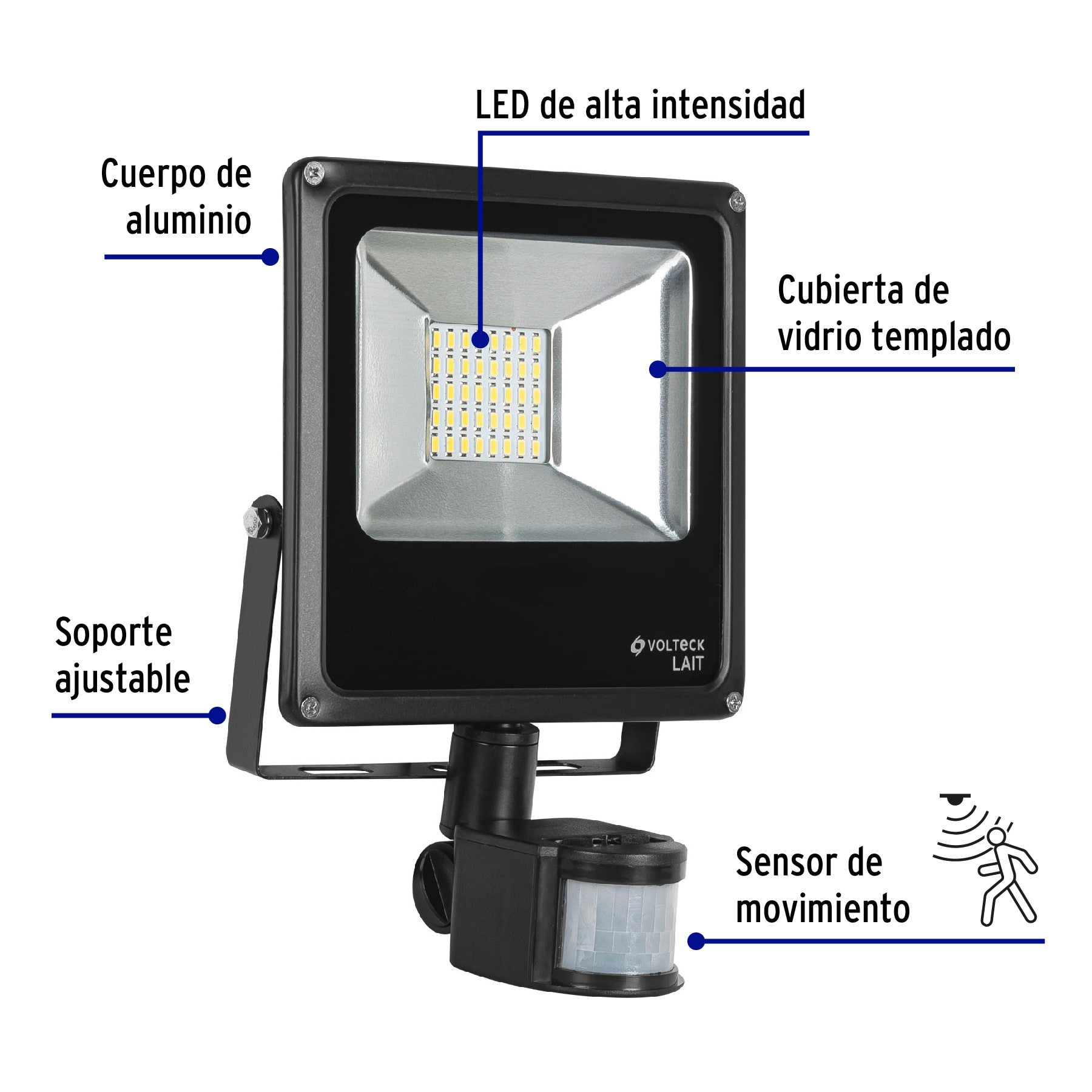 Reflector de LED, 10 W con sensor de movimiento