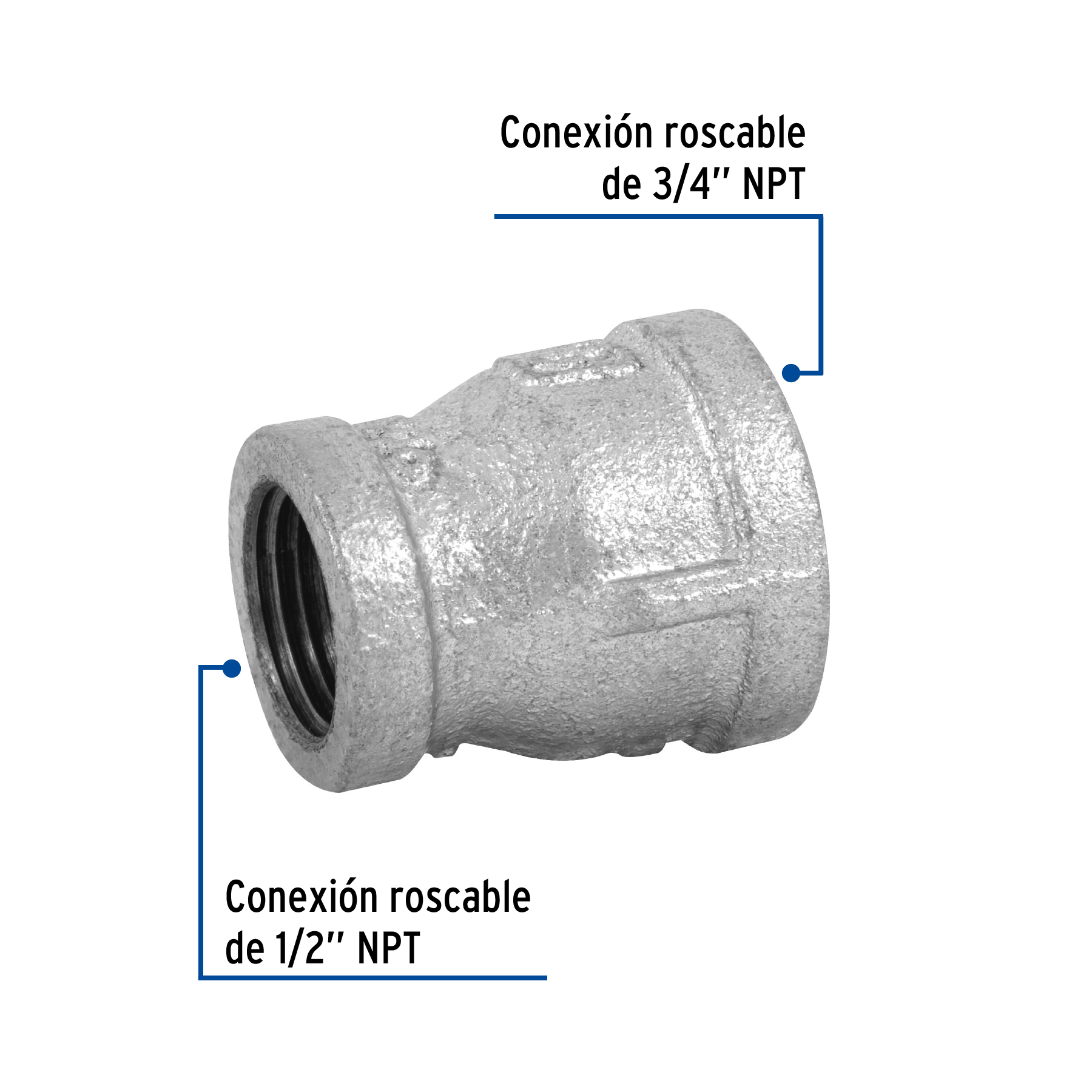 Reducción campana, acero galvanizado, 3/4"x1/2"