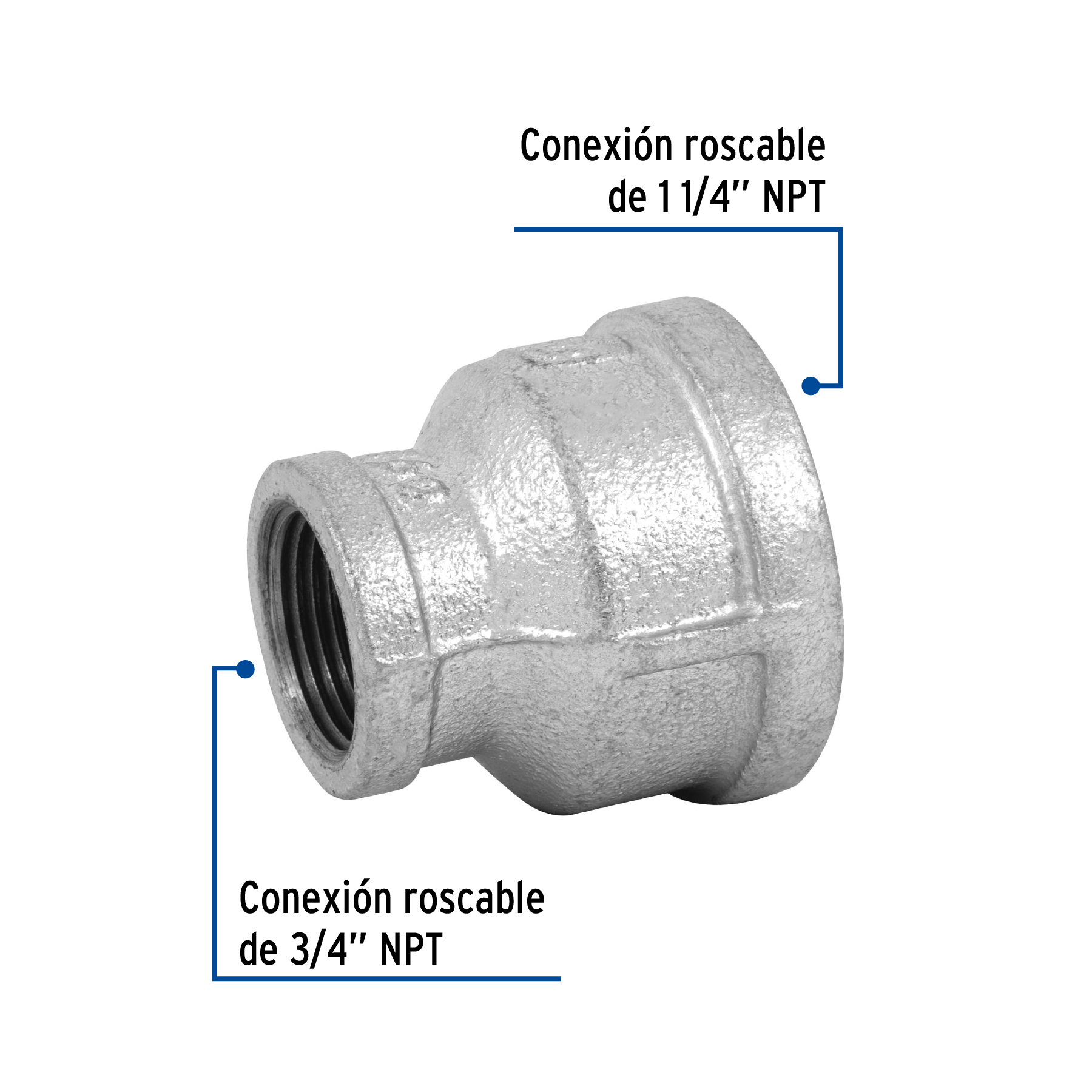 Reducción campana, acero galvanizado, 1-1/4x1/2"