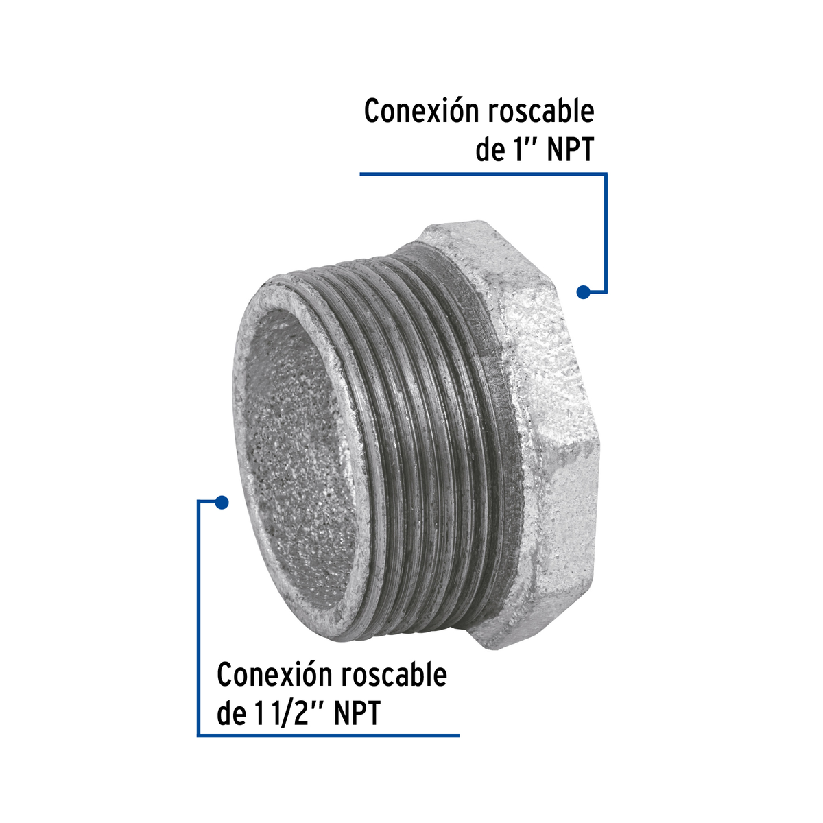 Reducción bushing, acero galvanizado, 1-1/2 x 1"
