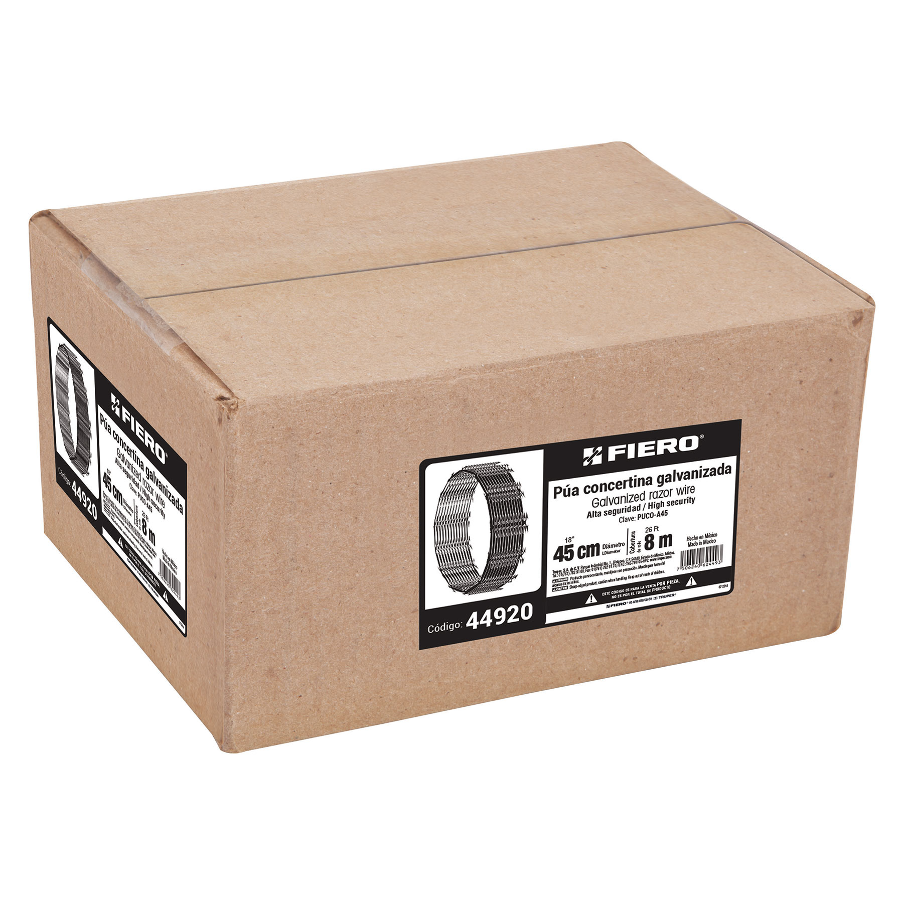 Púa concertina, alta seguridad, 45 cm diámetro
