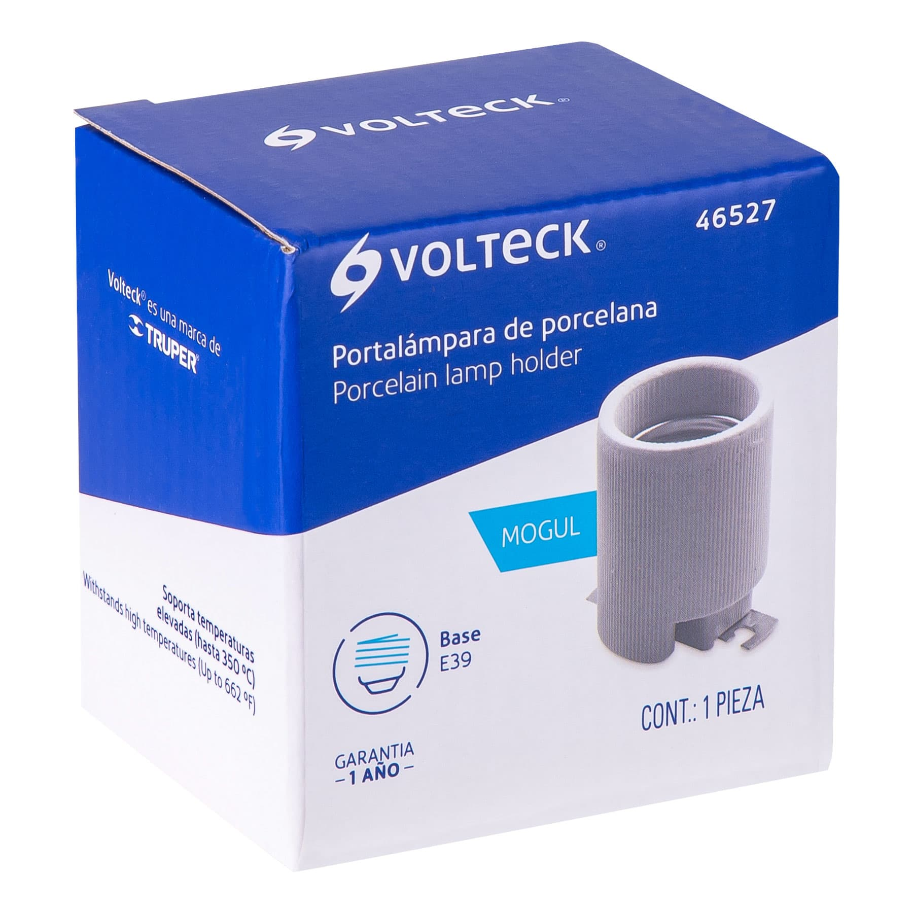 Portalámpara de porcelana, base tipo Mogul (E39), Volteck