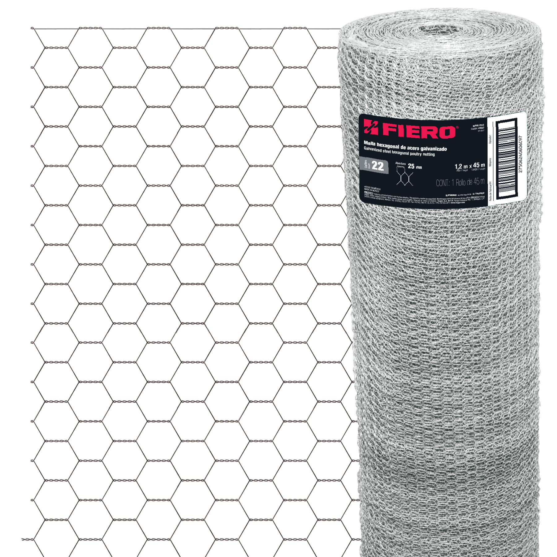 Malla de acero galvanizado, hexagonal, 25 mm x 1.20 m