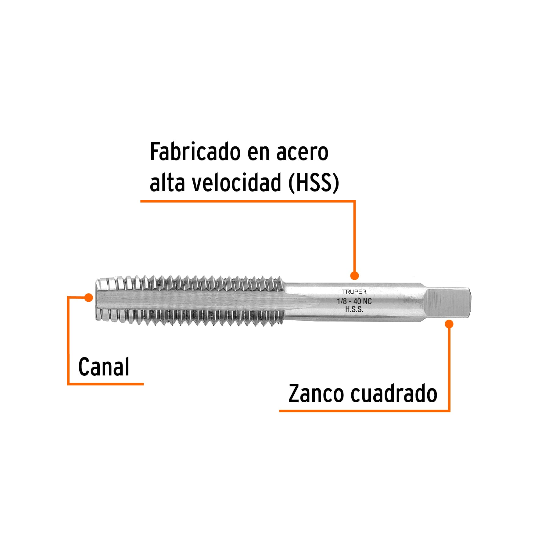 Machuelo semicónico 1/8" x 40 , cuerda gruesa