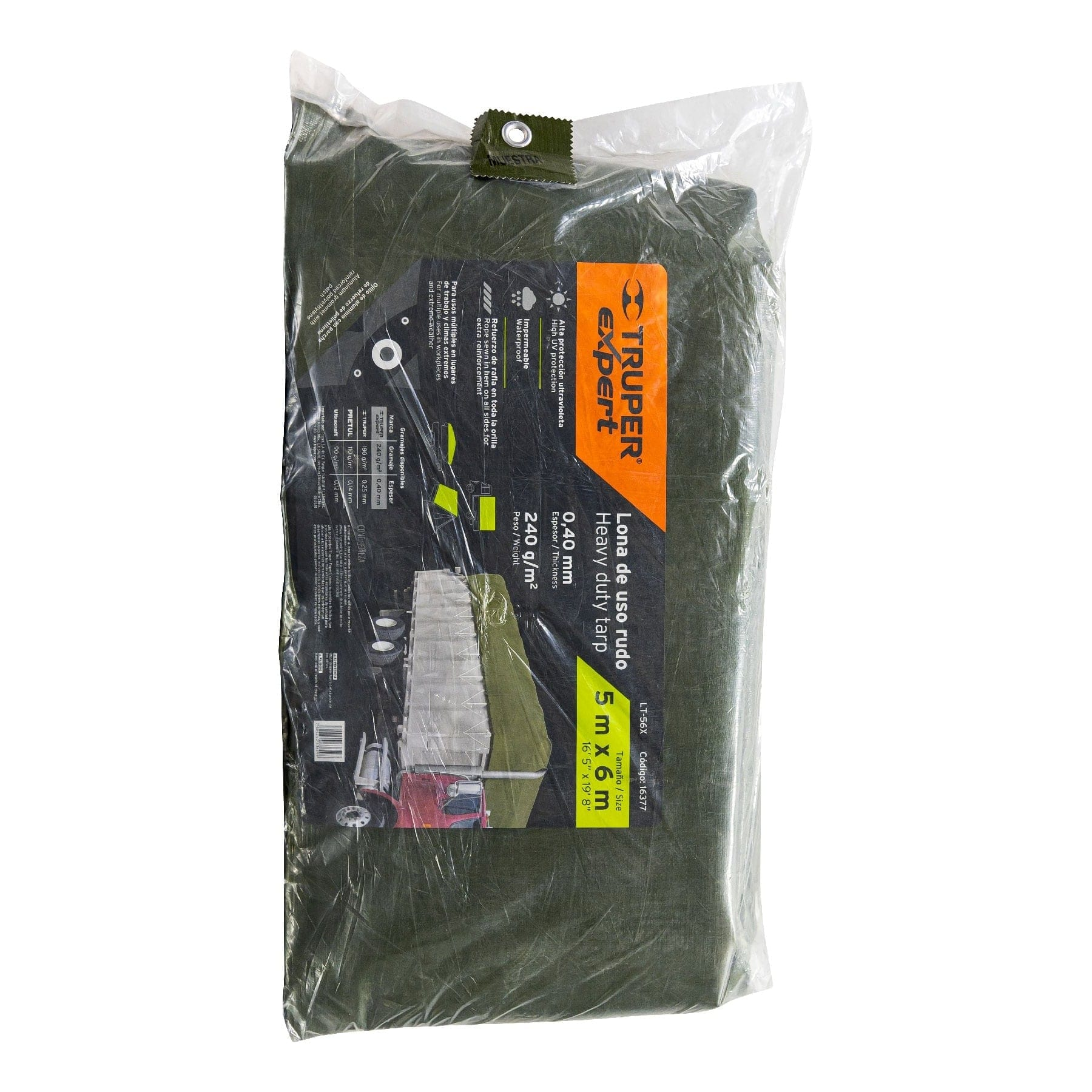 Lona uso rudo, verde olivo, 5 X 6 metros, Truper Expert