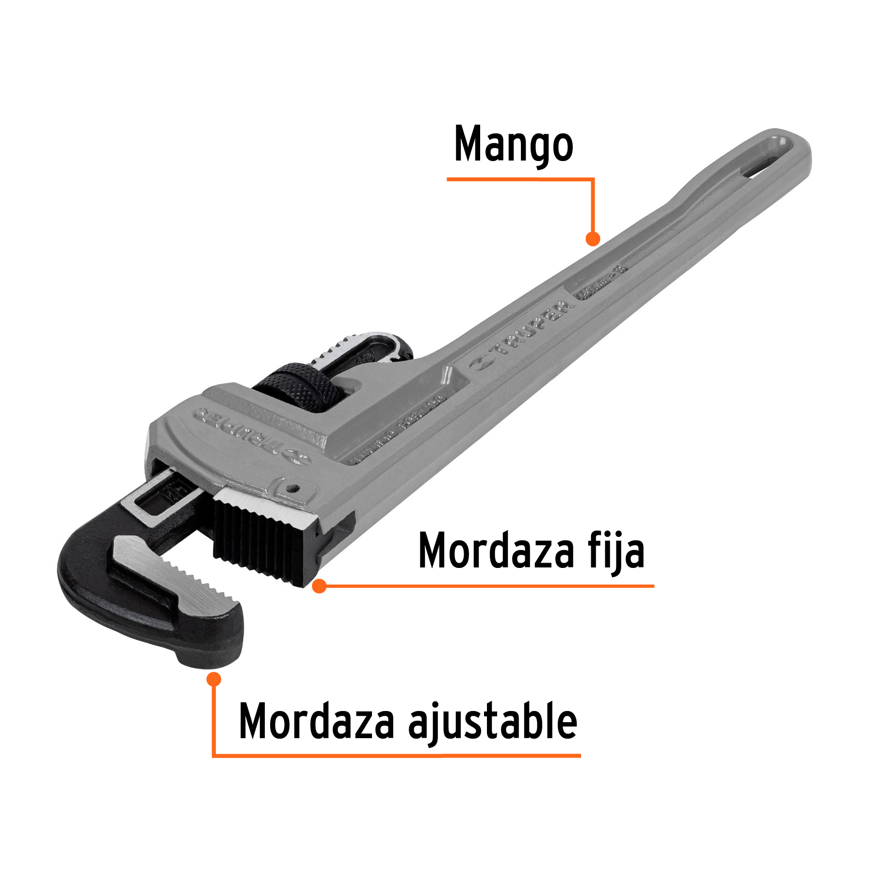 Llave para tubo, stilson, de aluminio, 18"