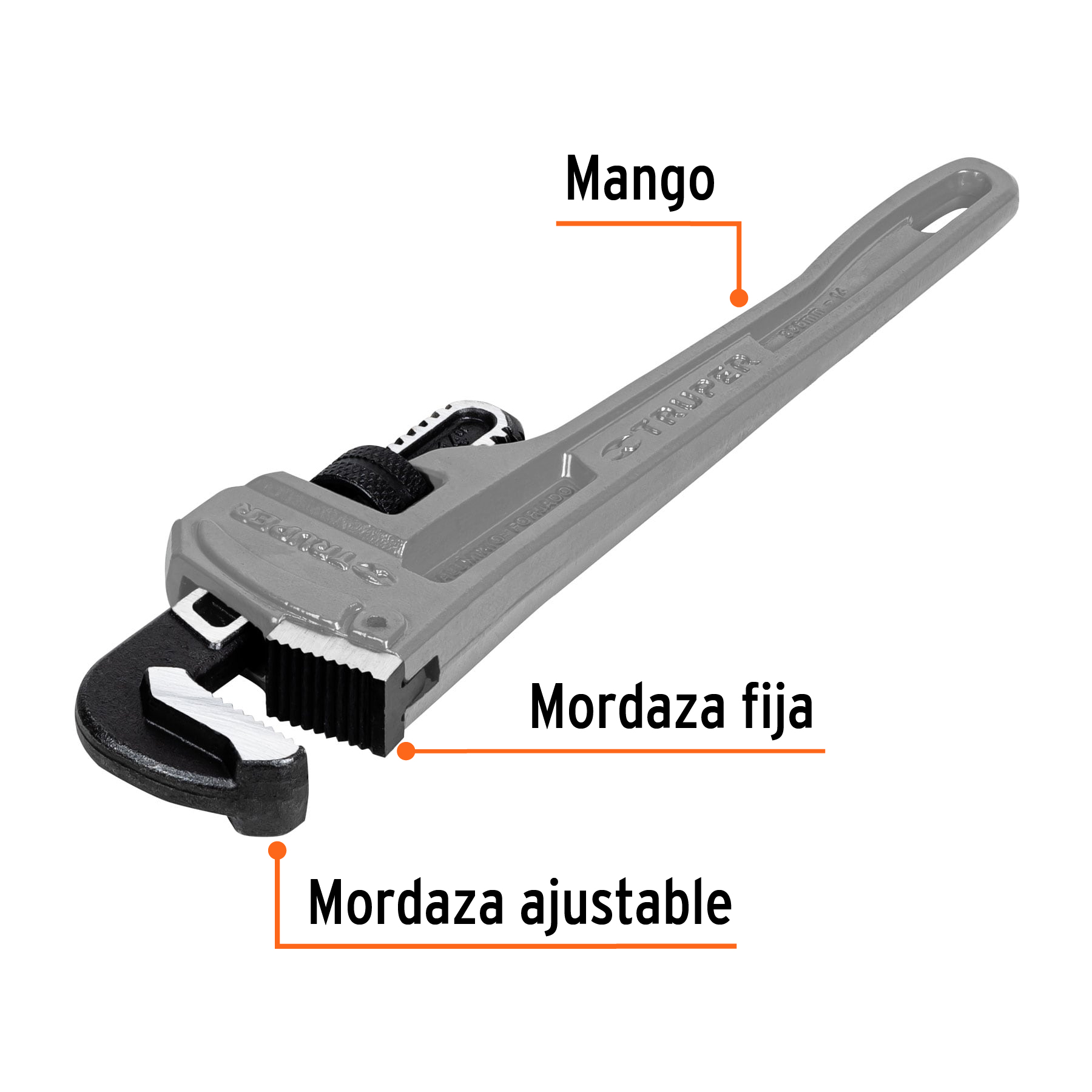 Llave para tubo, stilson, de aluminio, 14"