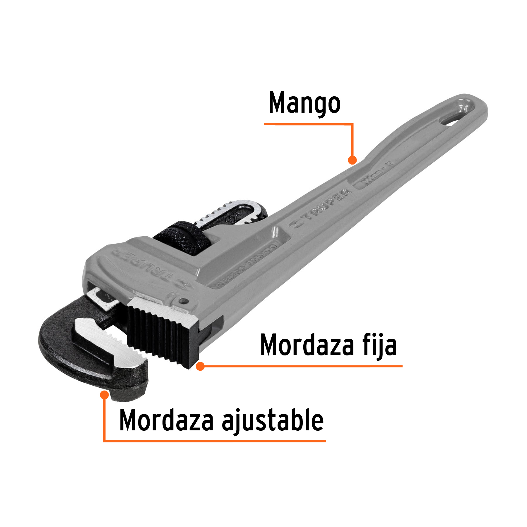 Llave para tubo, stilson, de aluminio, 12"