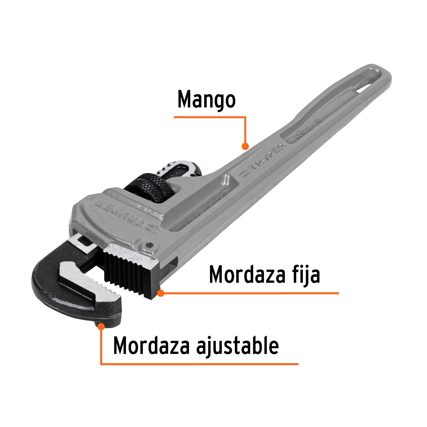 Llave para tubo, stilson, de aluminio, 10"