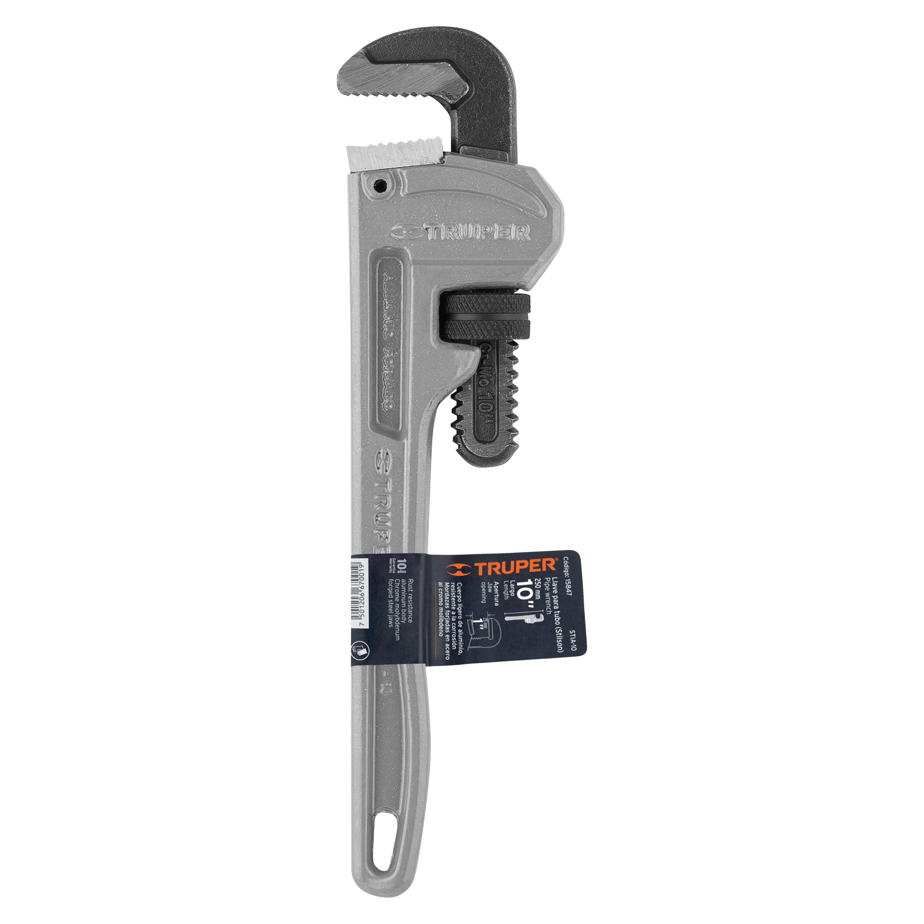 Llave para tubo, stilson, de aluminio, 10"