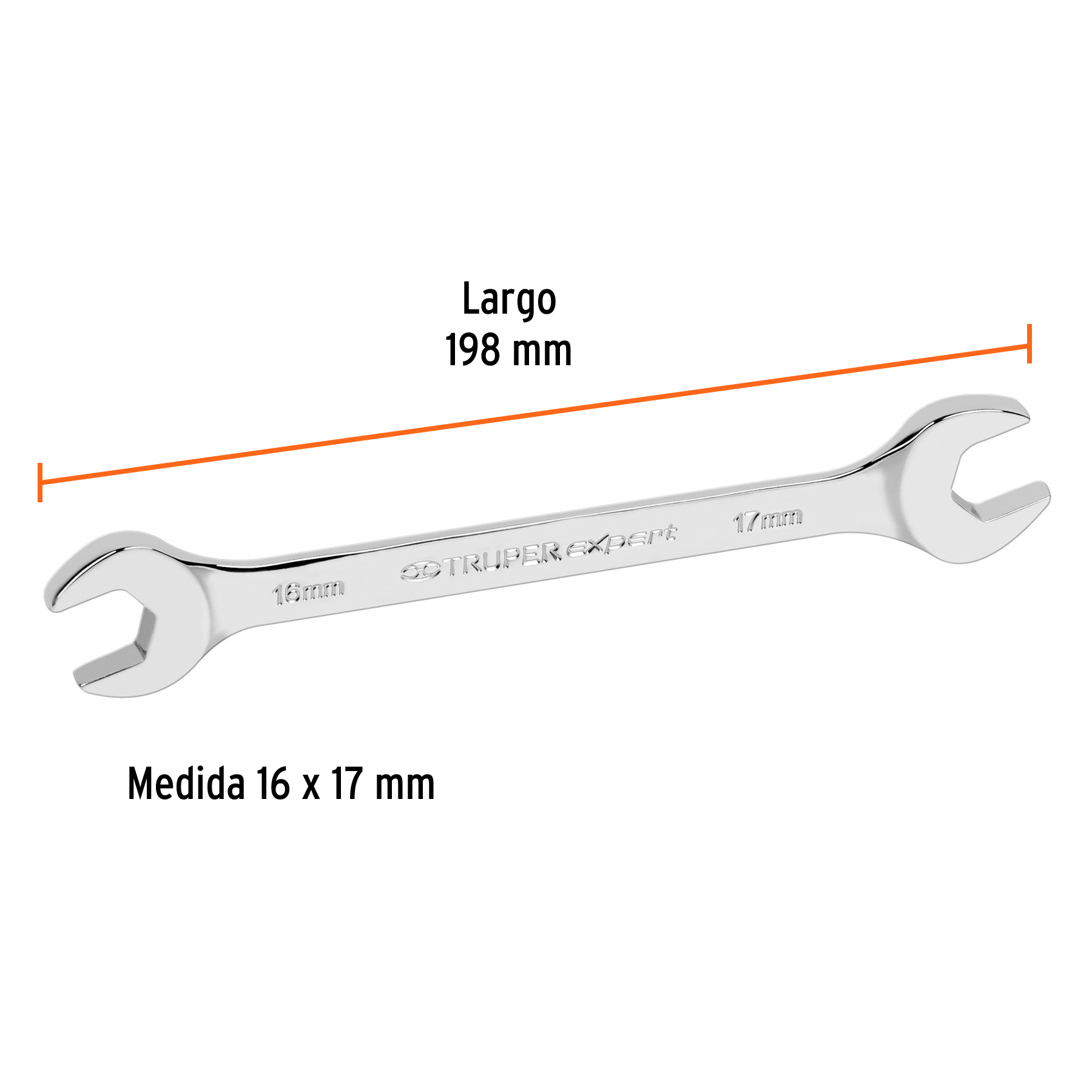 Llave española, milimétrica, 16 x 17 x 182 mm
