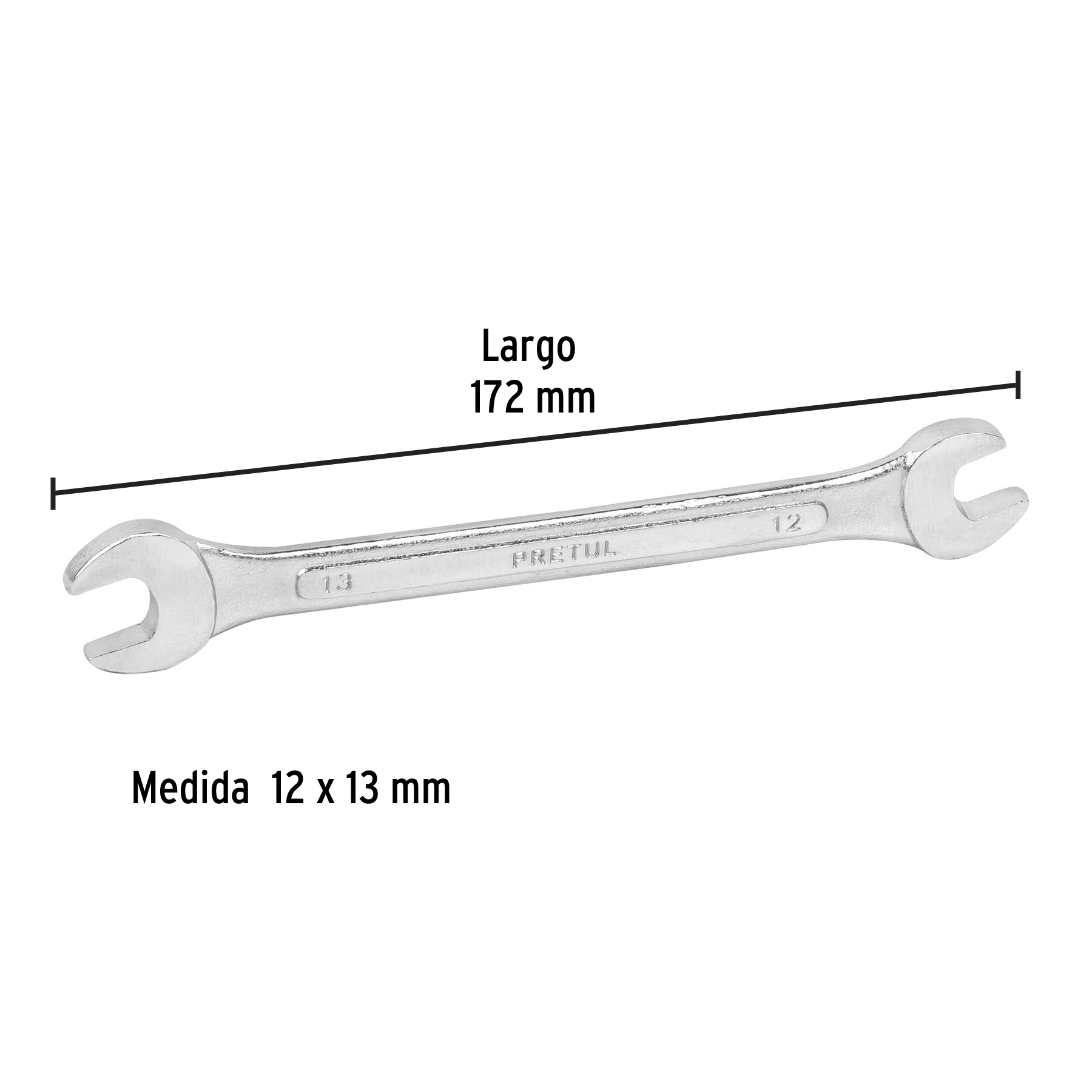 Llave española, milimétrica, 12 x 13 x 172 mm, pretul