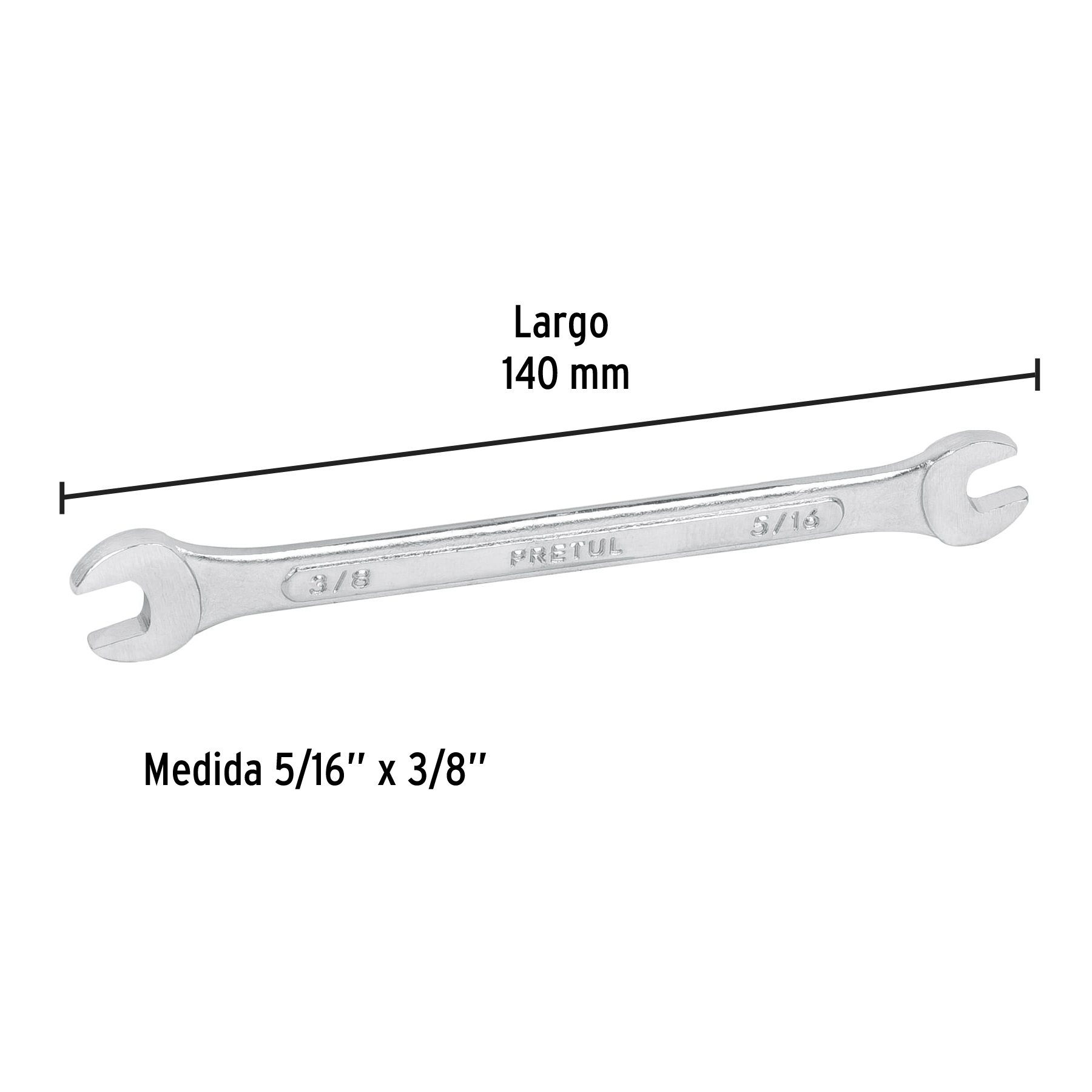 Llave española, 5/16 x 3/8" x 140 mm, pretul