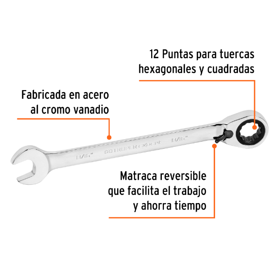 Llave combinada matraca, reversible, 13/16", Truper Expert