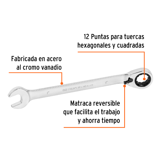 Llave combinada matraca, reversible, 1", Truper Expert