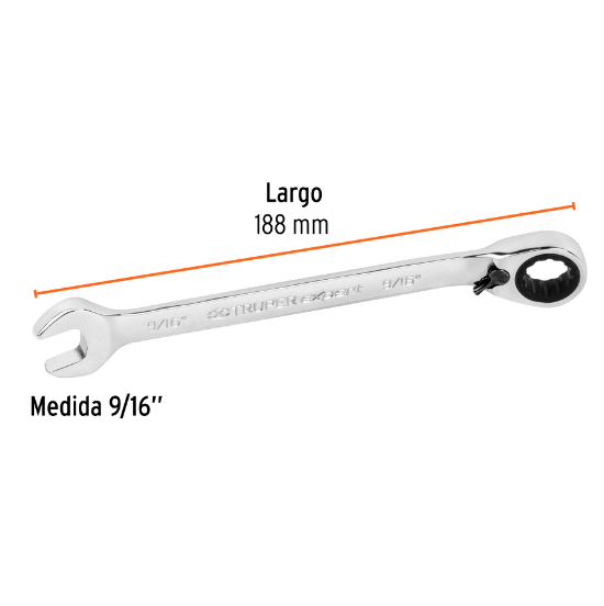 Llave combinada matraca reversible,9/16"x191mm,Truper Expert