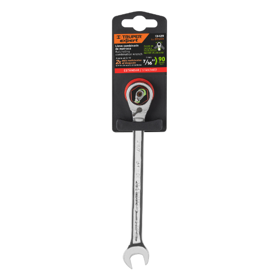 Llave combinada matraca reversible,7/16"x165mm,Truper Expert