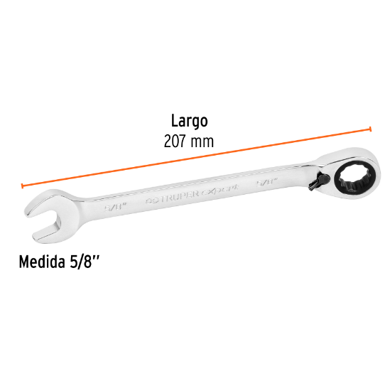 Llave combinada matraca reversible,5/8"x208mm,Truper Expert
