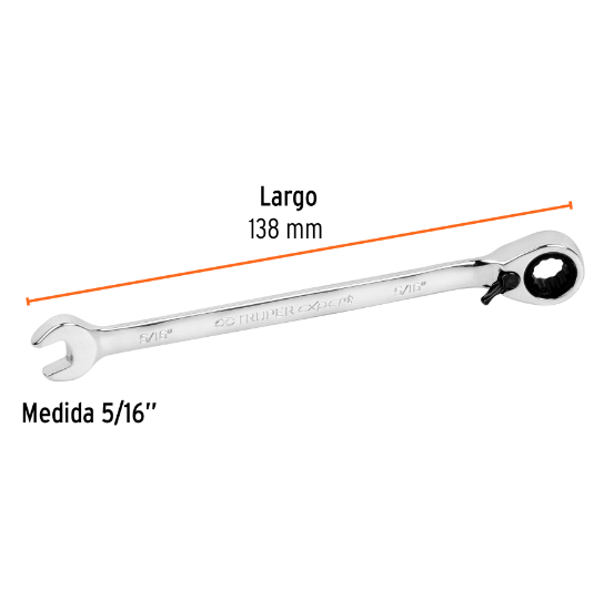 Llave combinada matraca reversible,5/16"x140mm,Truper Expert
