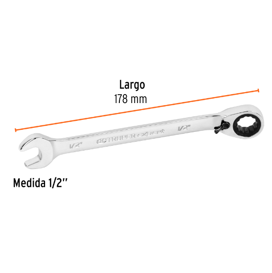 Llave combinada matraca reversible,1/2"x178mm,Truper Expert
