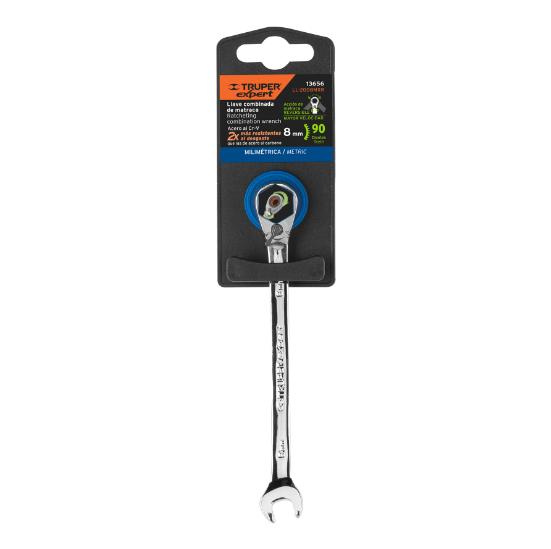 Llave combinada matraca reversible, 8x140 mm,Truper Expert