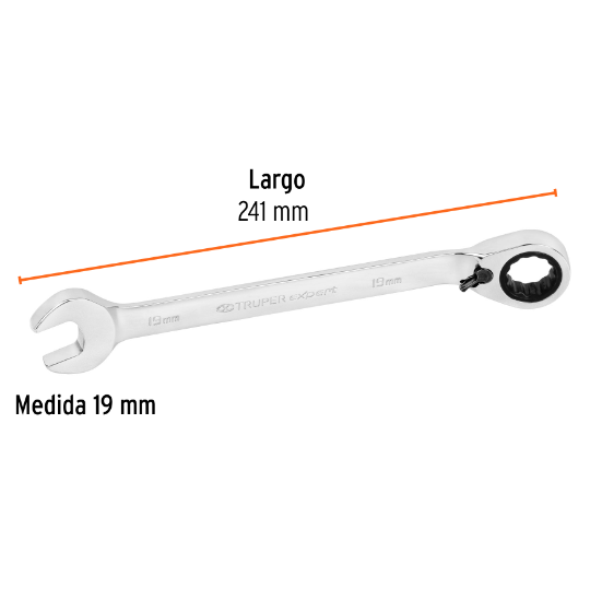 Llave combinada matraca reversible, 19x246 mm,Truper Expert